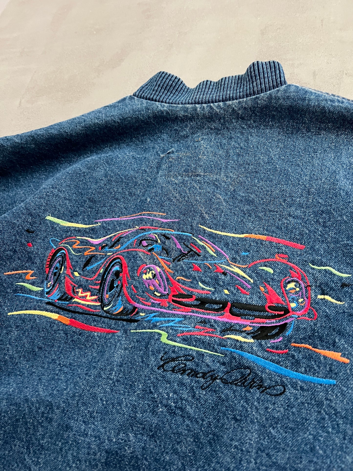 BLUE/CREME FERRARI ART CARS JACKET - 1990S - L/XL