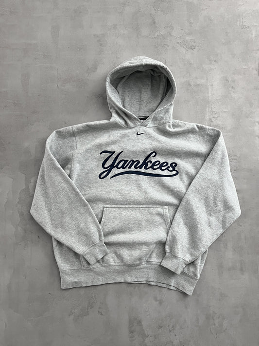 GREY/NAVY YANKEES NIKE HOODIE - 1990S - L