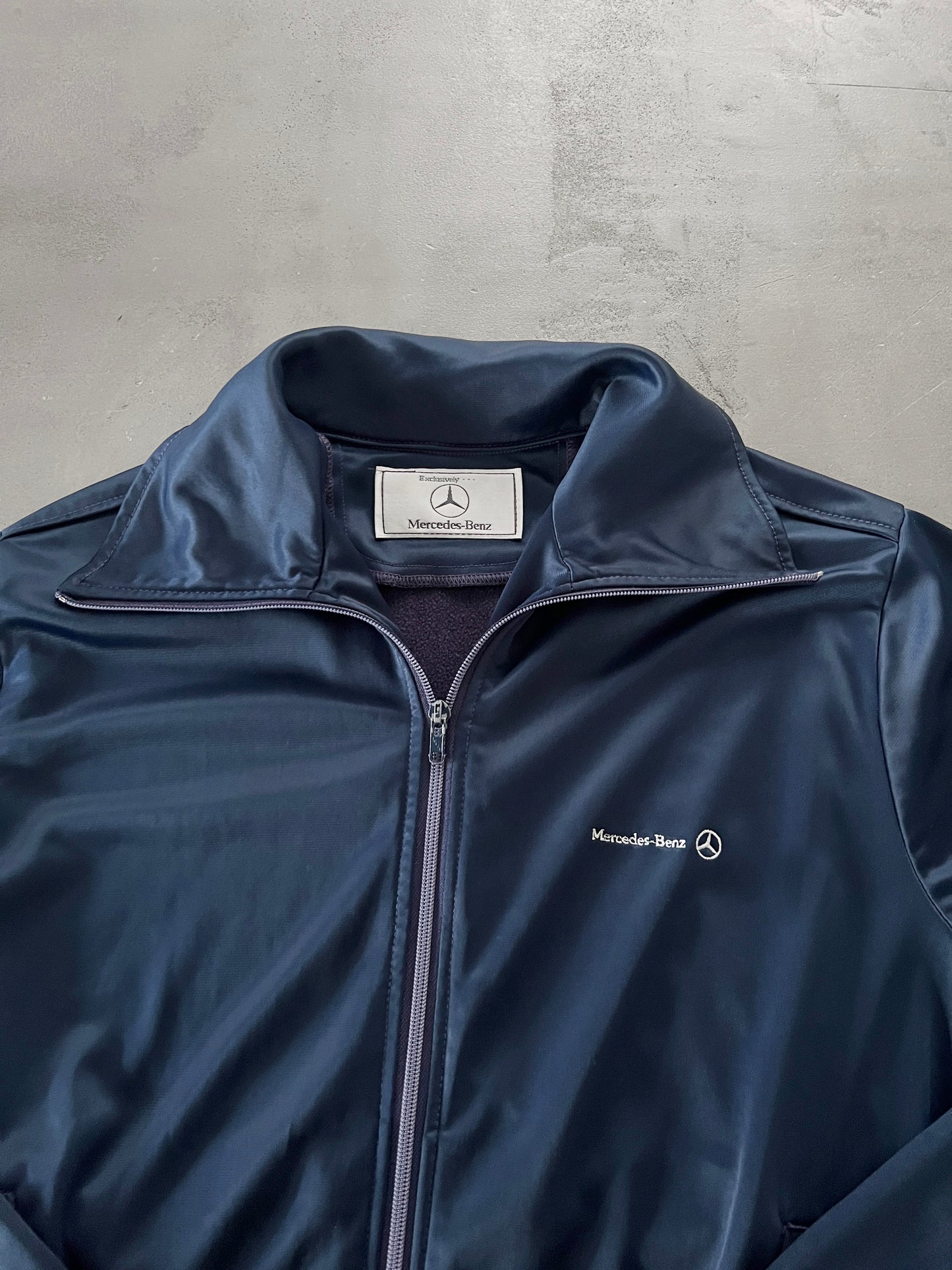 NAVY MERCEDES BENZ SATIN JACKET - 1990S - M/S