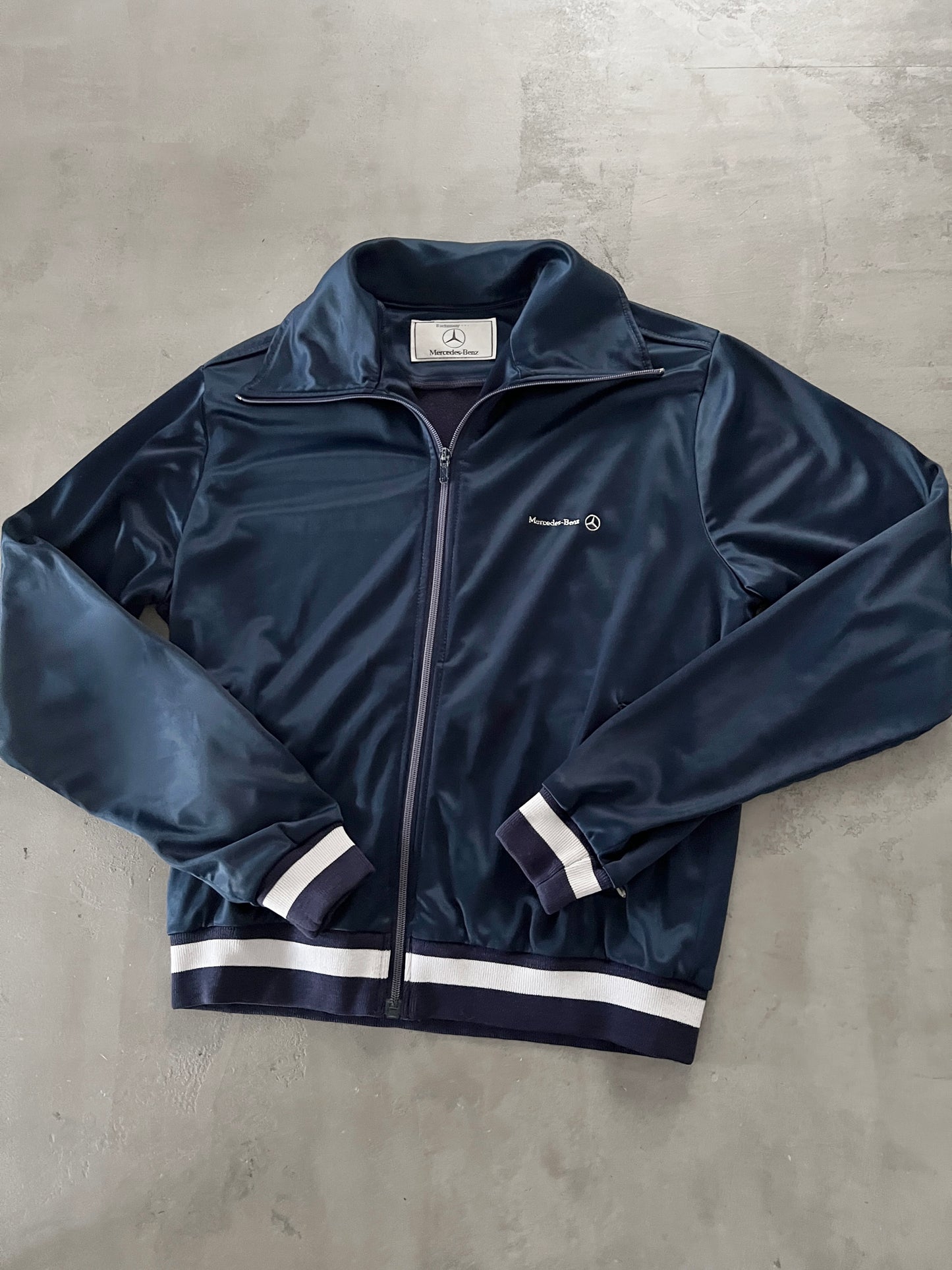 NAVY MERCEDES BENZ SATIN JACKET - 1990S - M/S