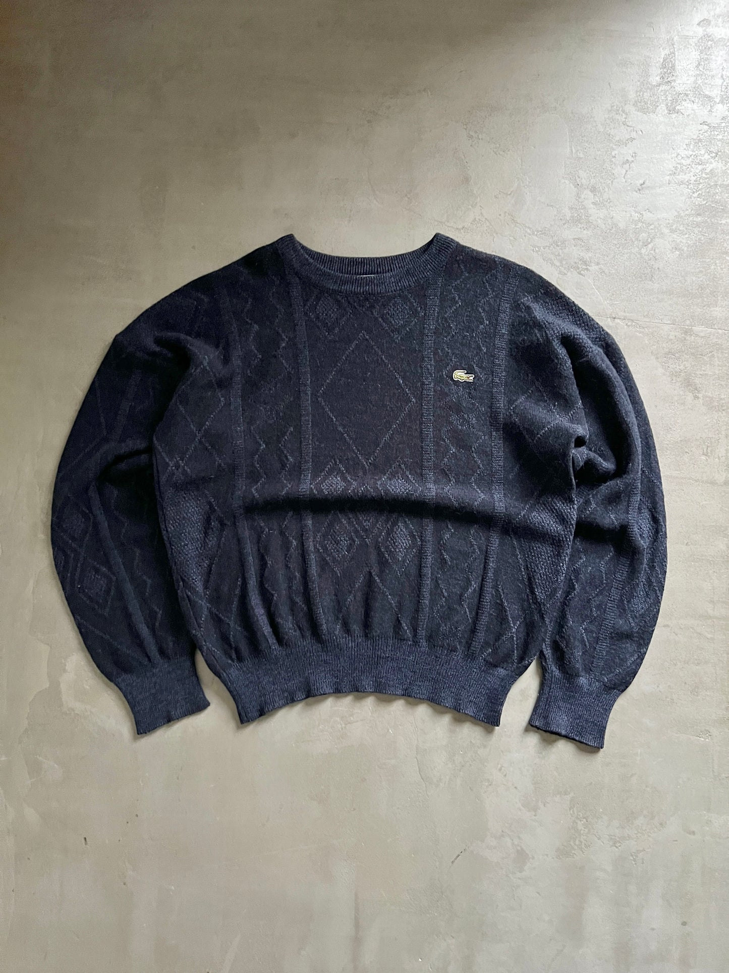 NAVY LACOSTE KNIT SWEATER - 1990S - M