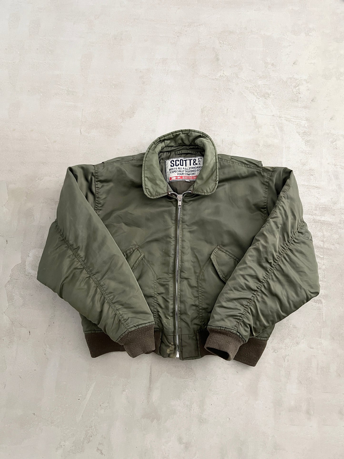 KHAKI SCOTT ARMY BOMBER JACKET - 1990S - S/XS