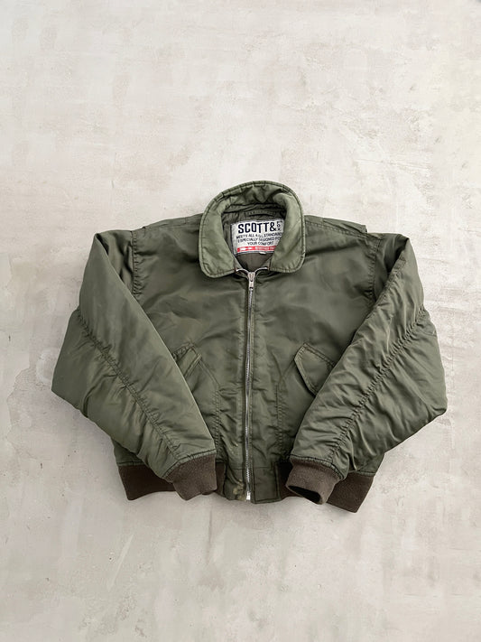 KHAKI SCOTT ARMY BOMBER JACKET - 1990S - S/XS