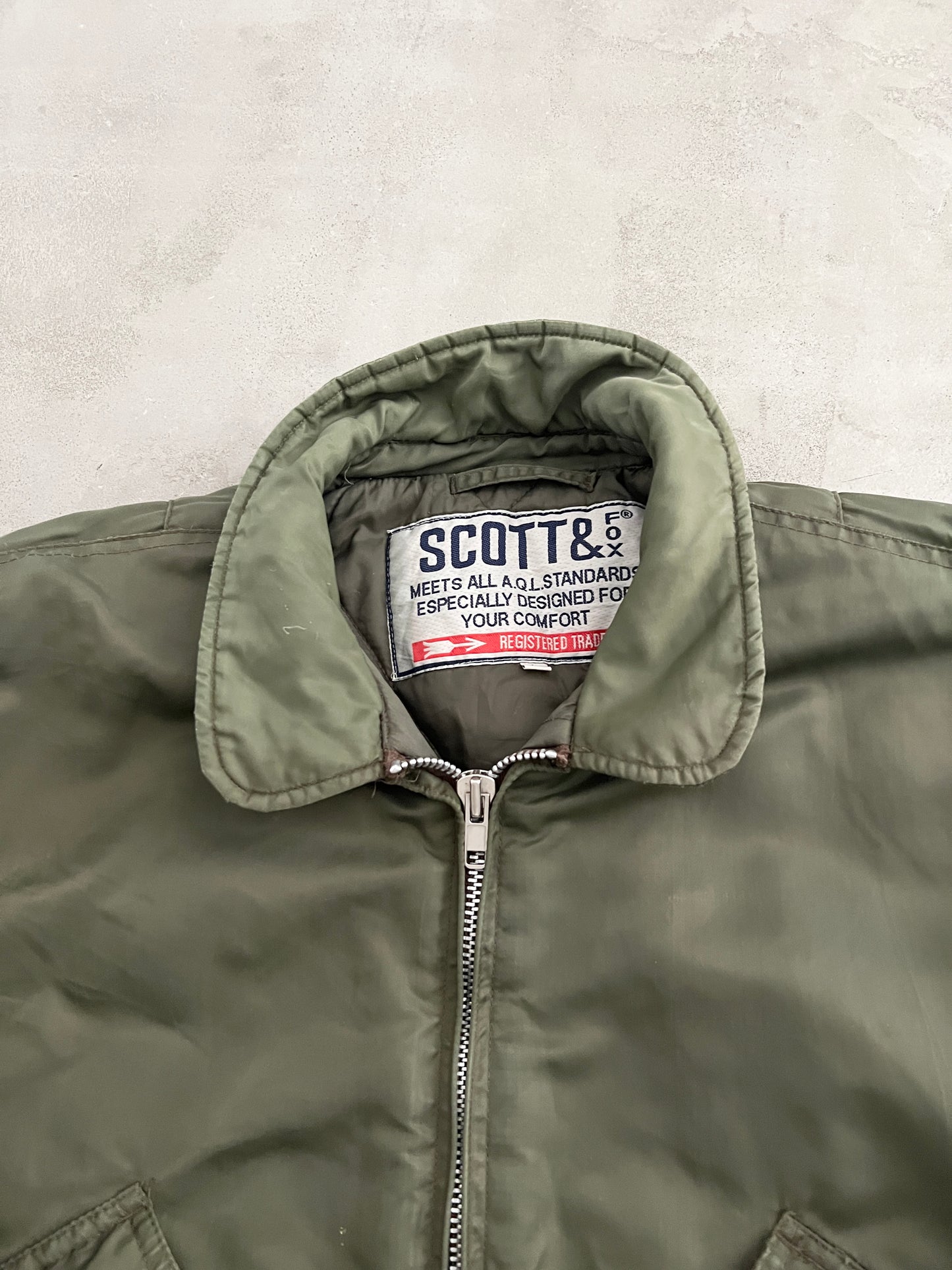 KHAKI SCOTT ARMY BOMBER JACKET - 1990S - S/XS