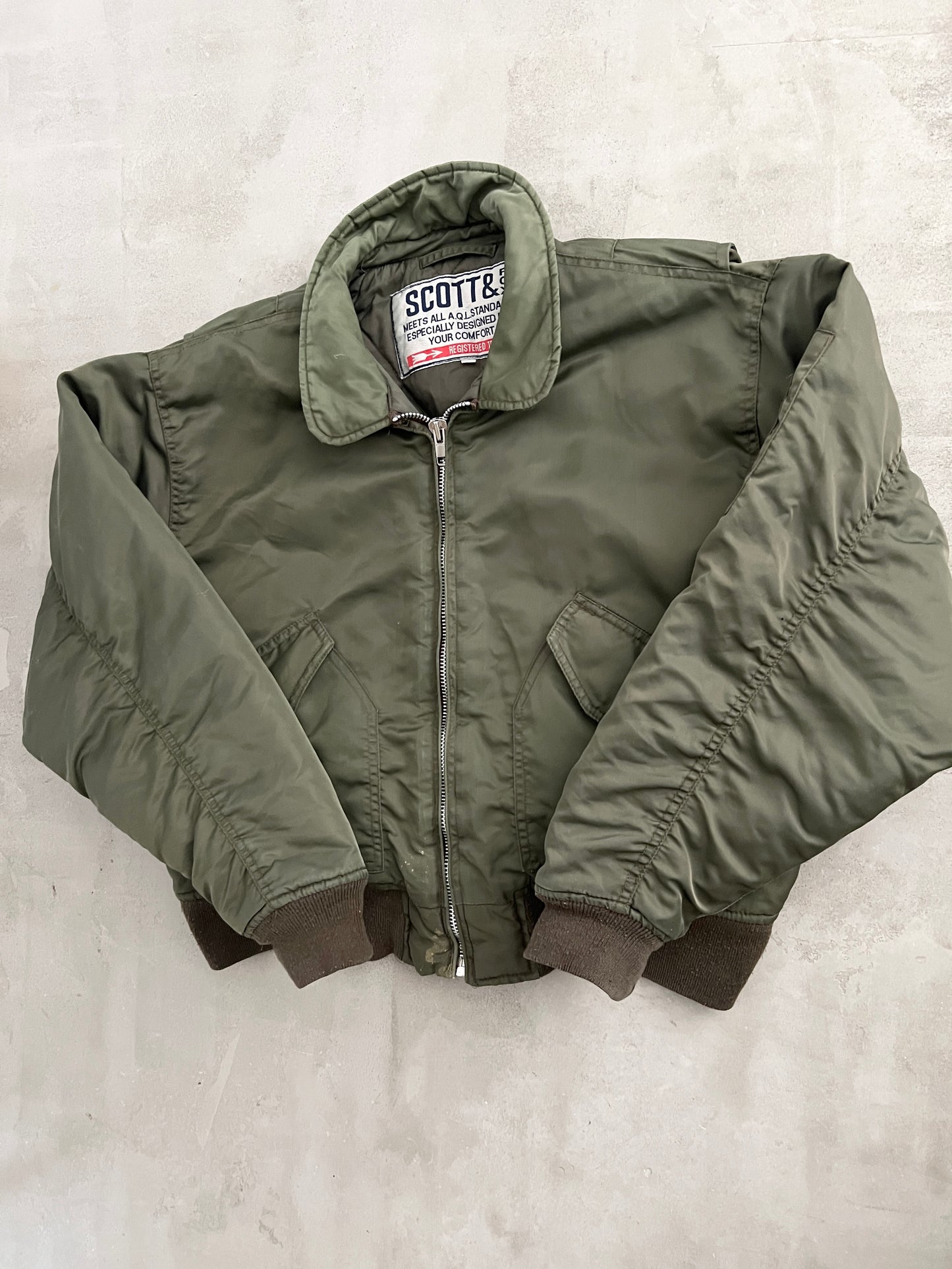 KHAKI SCOTT ARMY BOMBER JACKET - 1990S - S/XS