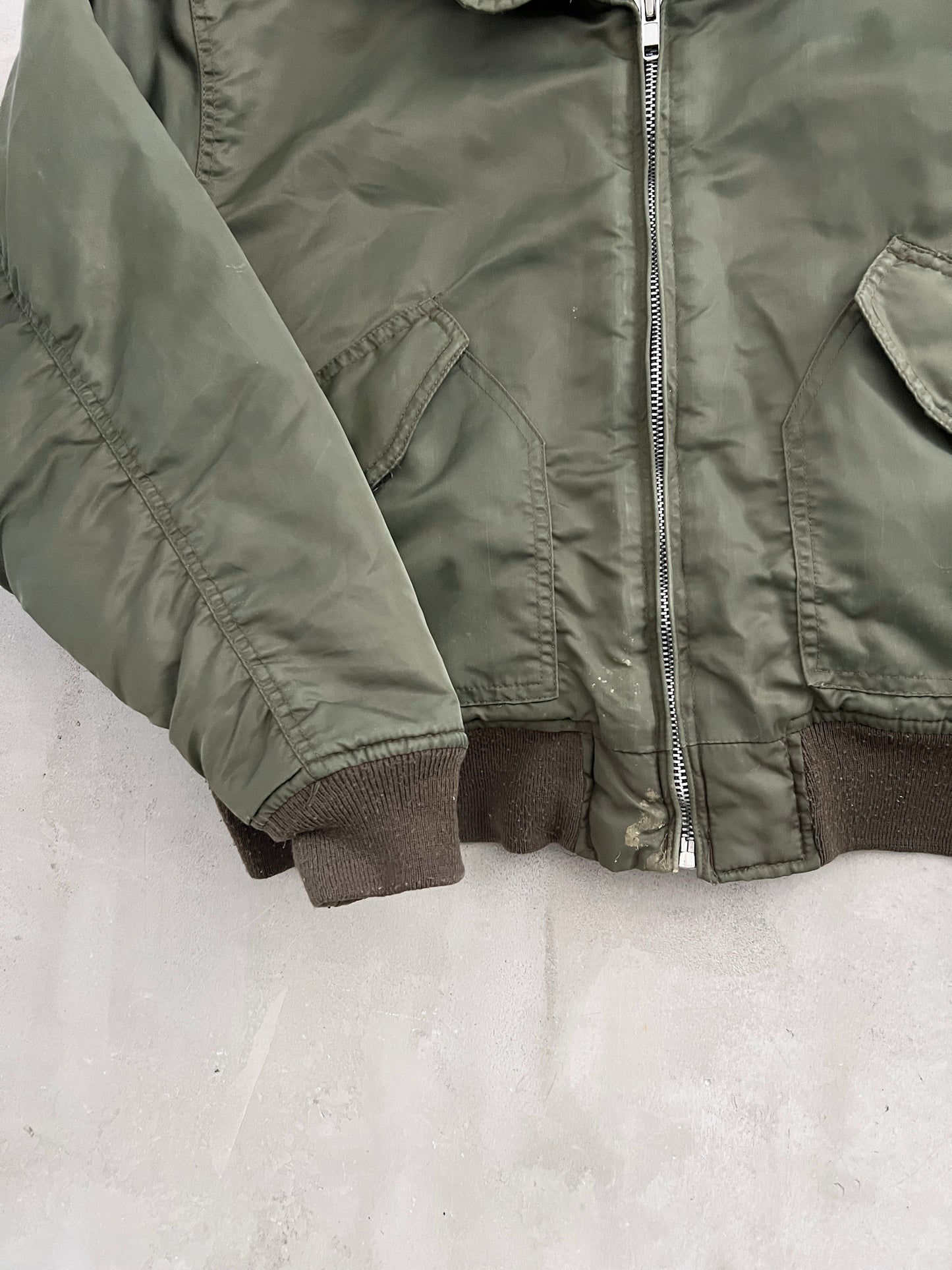 KHAKI SCOTT ARMY BOMBER JACKET - 1990S - S/XS