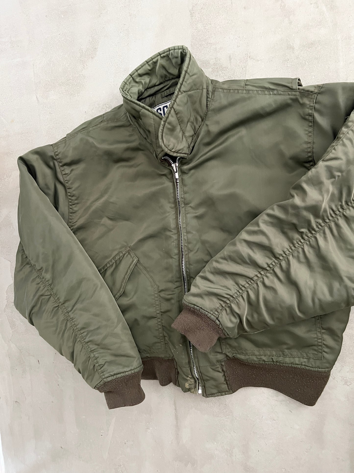KHAKI SCOTT ARMY BOMBER JACKET - 1990S - S/XS
