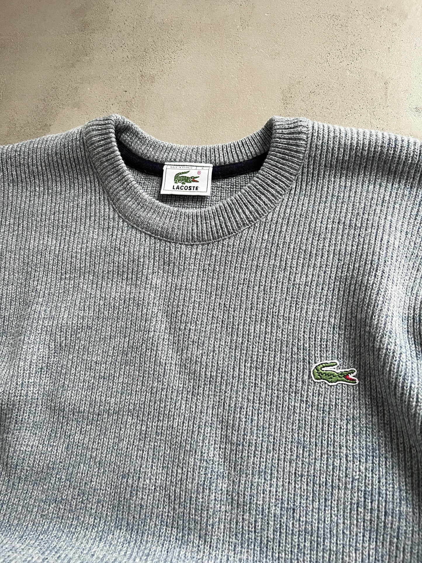SLATE BLUE LACOSTE KNIT SWEATER - 2000S - M