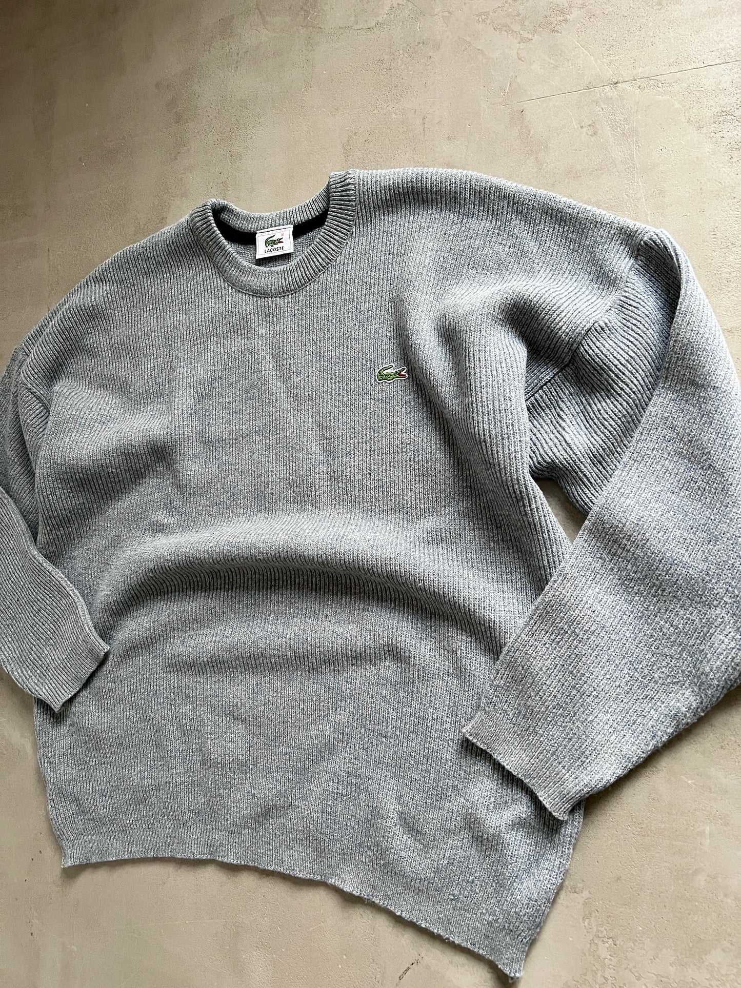 SLATE BLUE LACOSTE KNIT SWEATER - 2000S - M