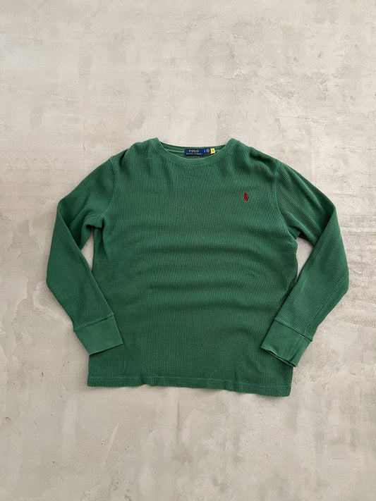 GREEN RALPH LAUREN WAFFLE KNIT LONGSLEEVE - 2000S - M