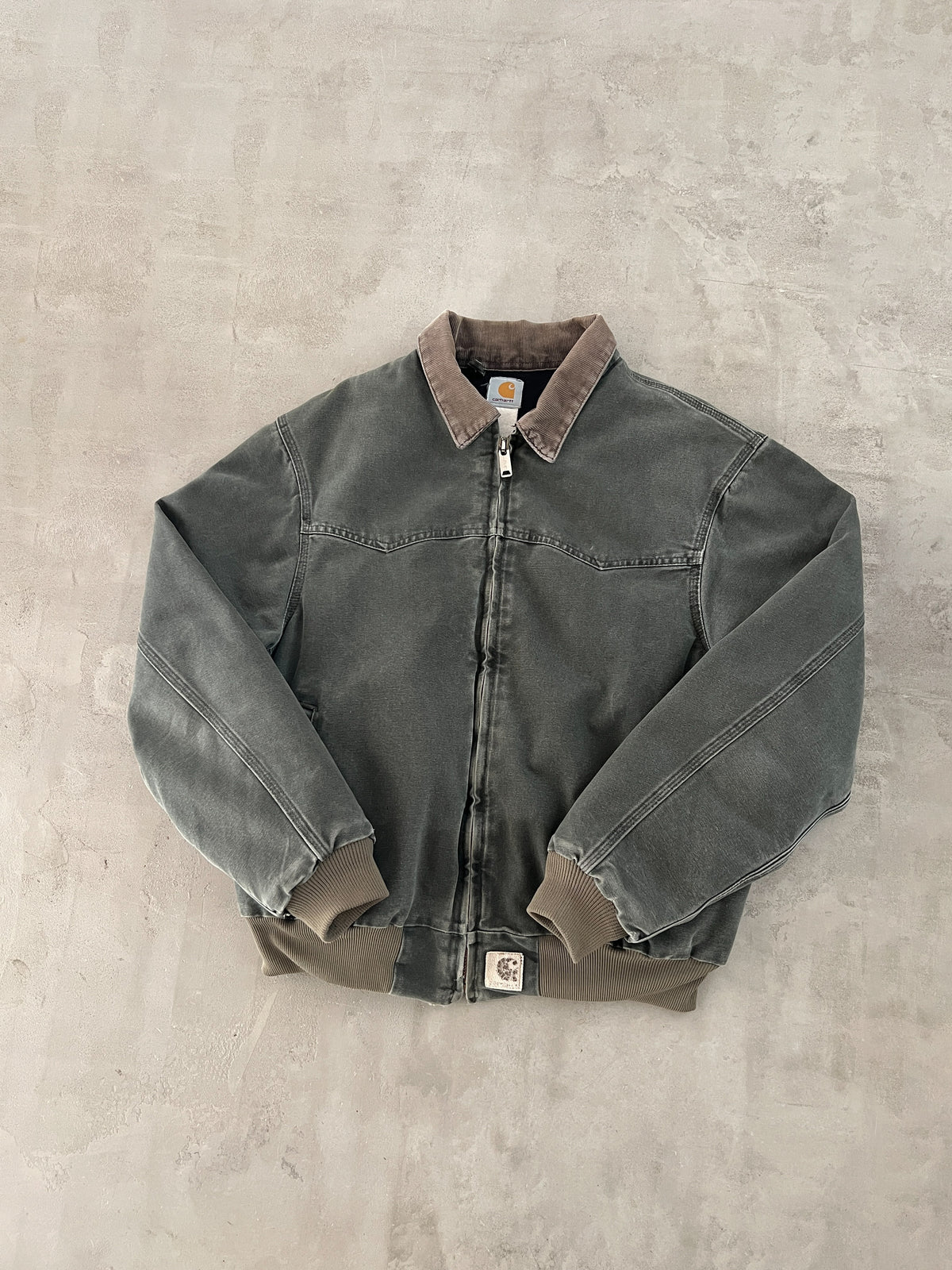 FADED GREY CARHARTT DETROIT JACKET - 1990S - L/XL