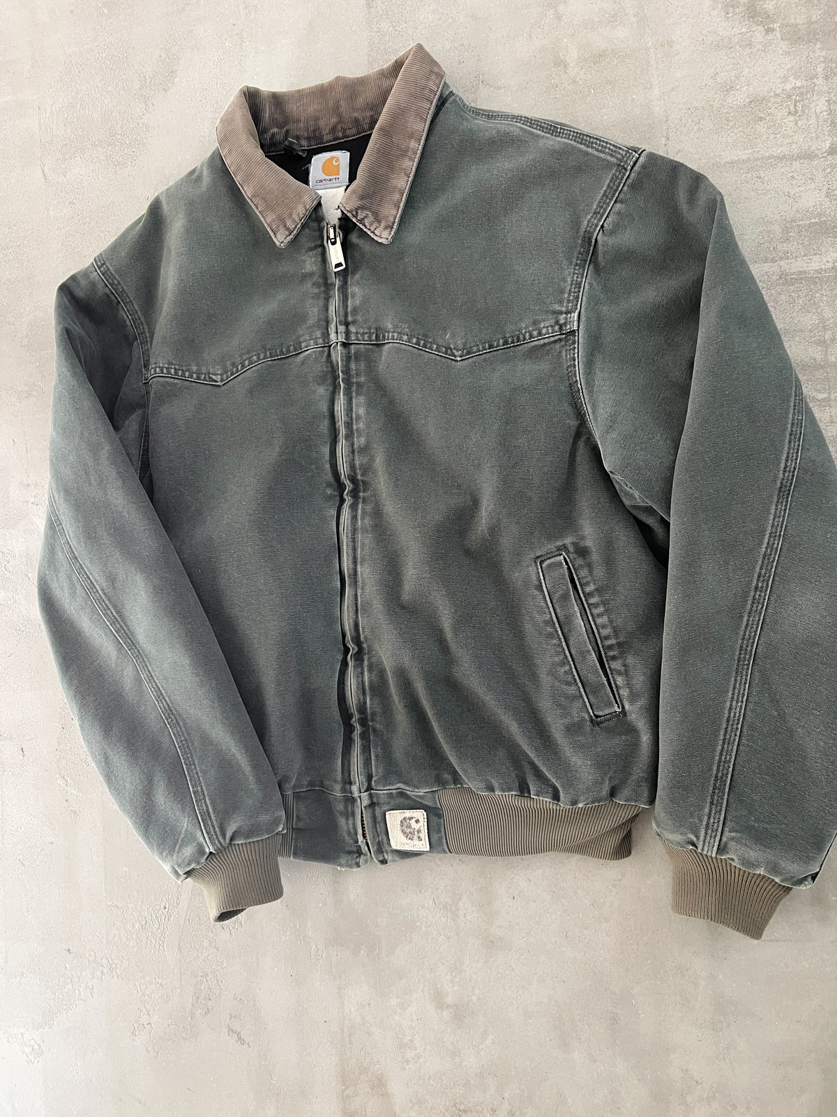 FADED GREY CARHARTT DETROIT JACKET - 1990S - L/XL