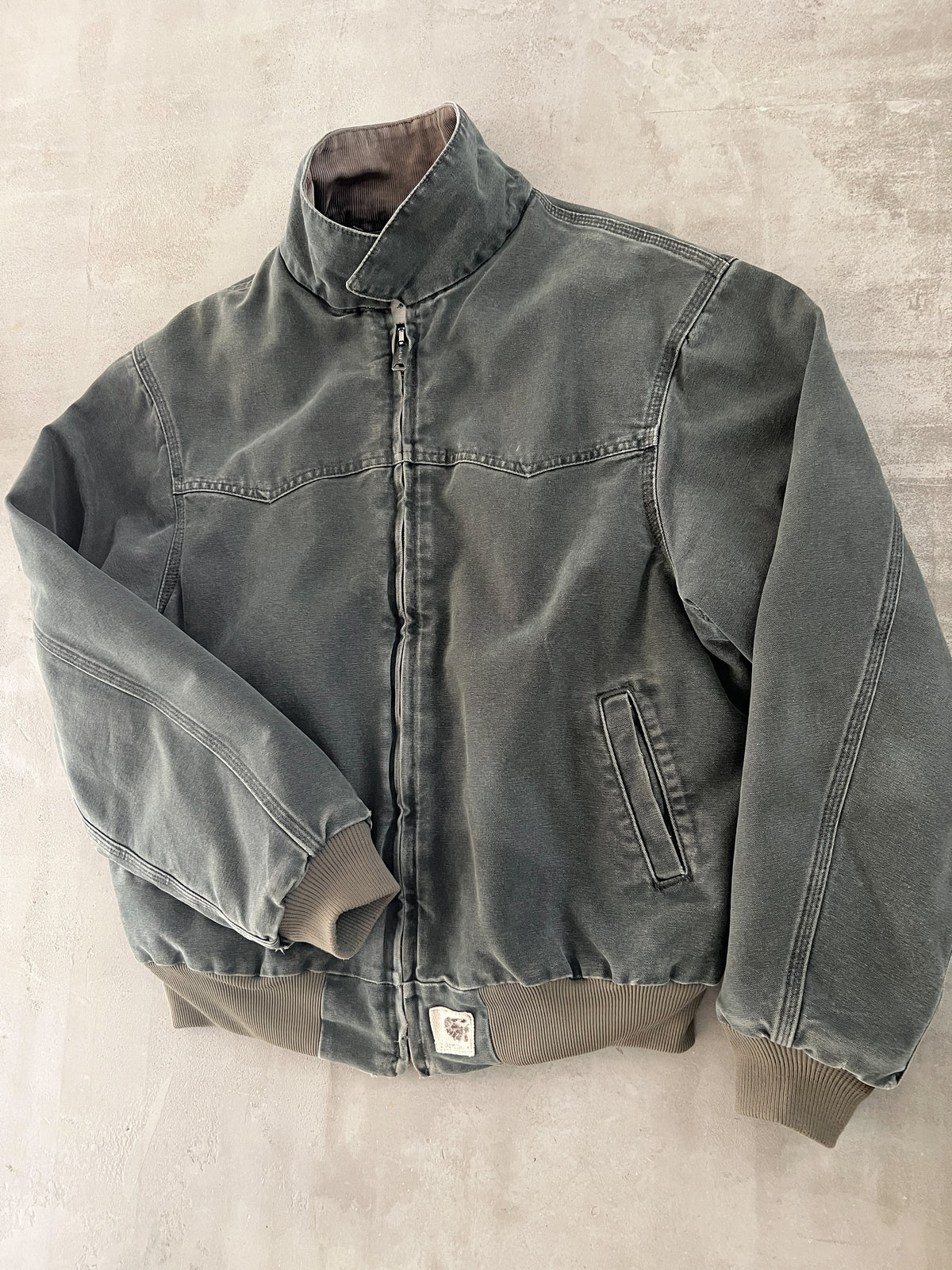 FADED GREY CARHARTT DETROIT JACKET - 1990S - L/XL