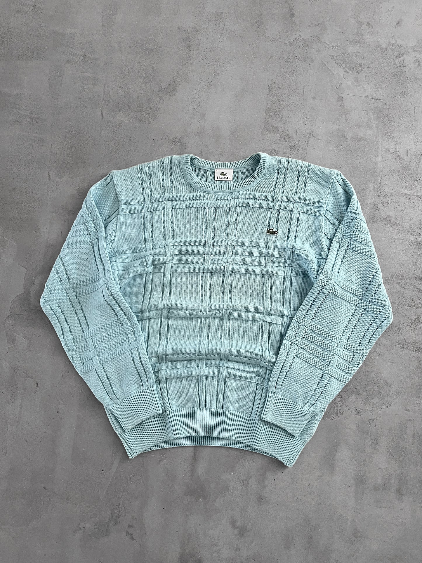 BABY BLUE LACOSTE KNIT SWEATER - 2000S - M