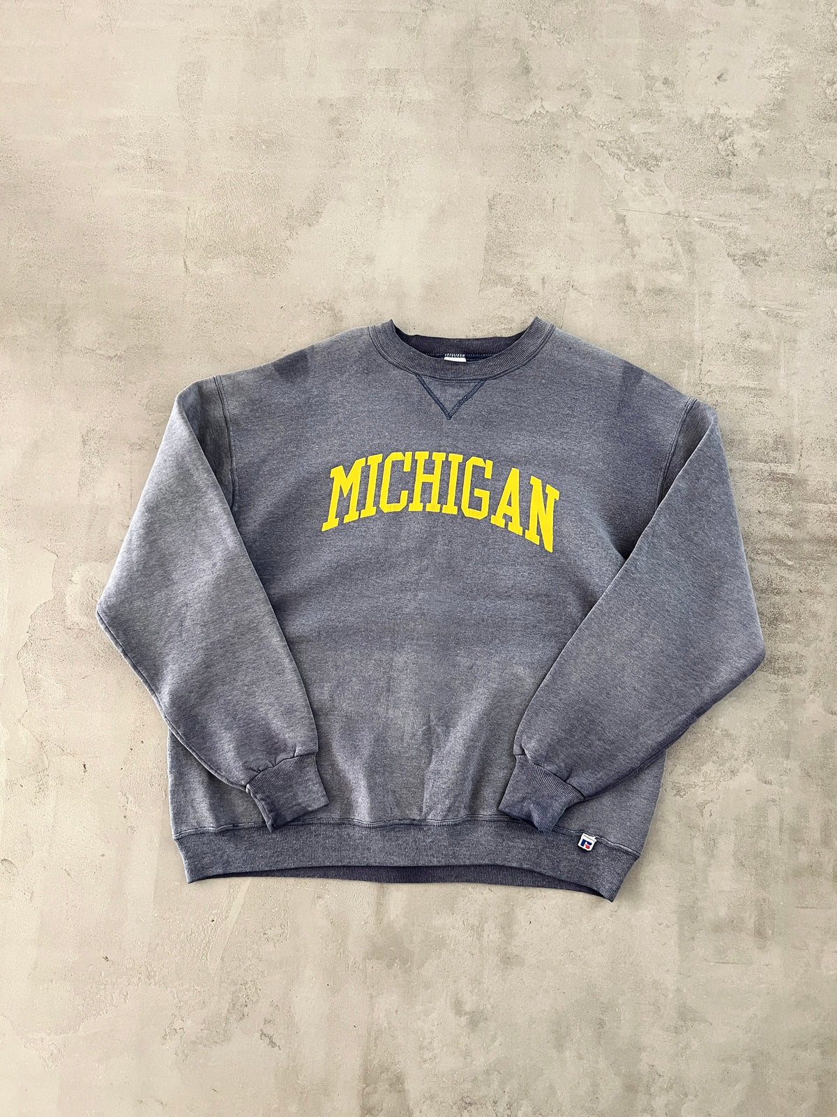 FADED GREY RUSSELL MICHIGAN SWEATER - 1990S - M/L