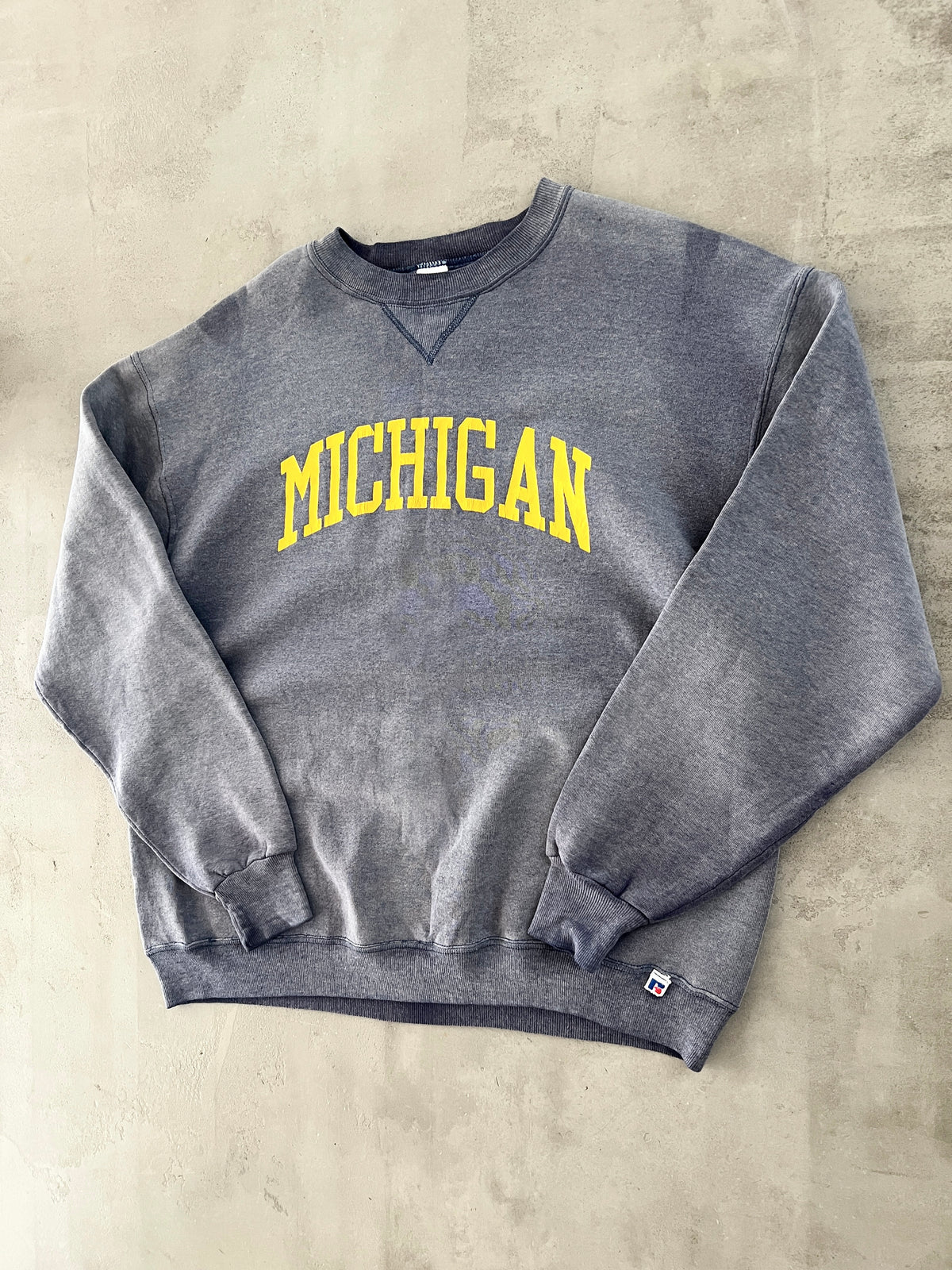 FADED GREY RUSSELL MICHIGAN SWEATER - 1990S - M/L