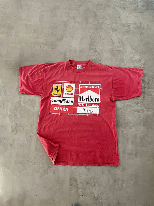 RED MARLBORO FERRARI RACING TEE - 1990S - XL/L