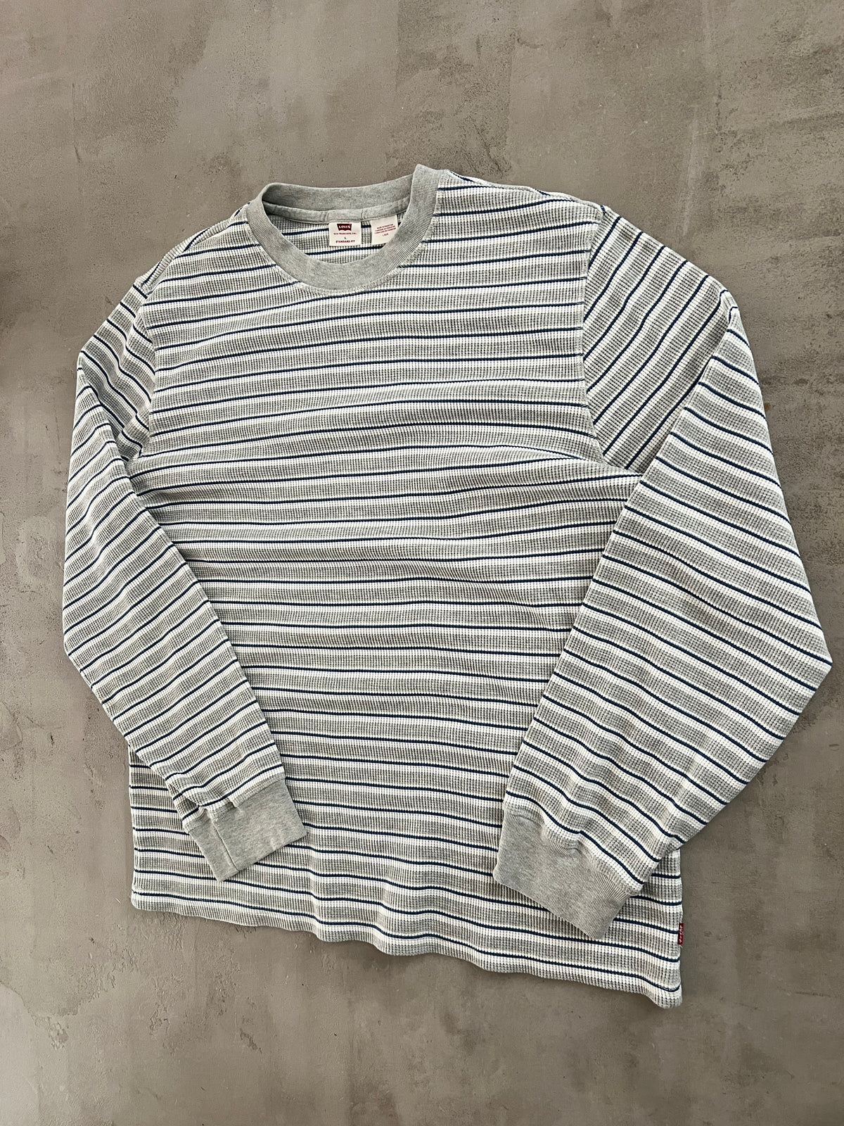 GREY/BLUE LEVIS WAFFLE KNIT LONGSLEEVE - 2000S - L