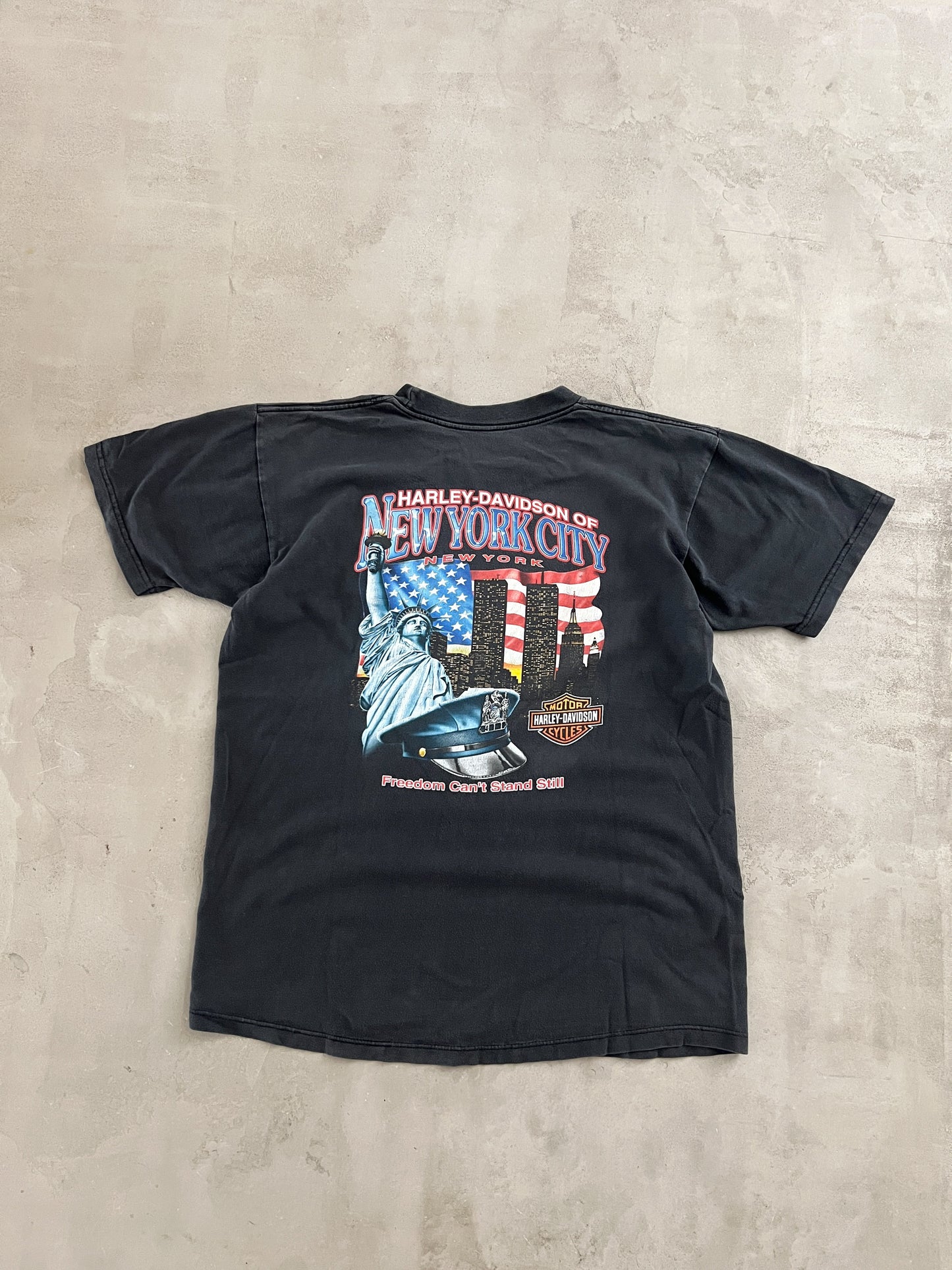 BLACK HARLEY DAVIDSON TEE - 1990S - L/M