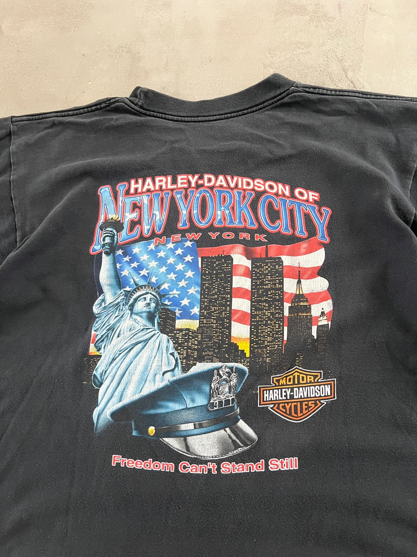 BLACK HARLEY DAVIDSON TEE - 1990S - L/M