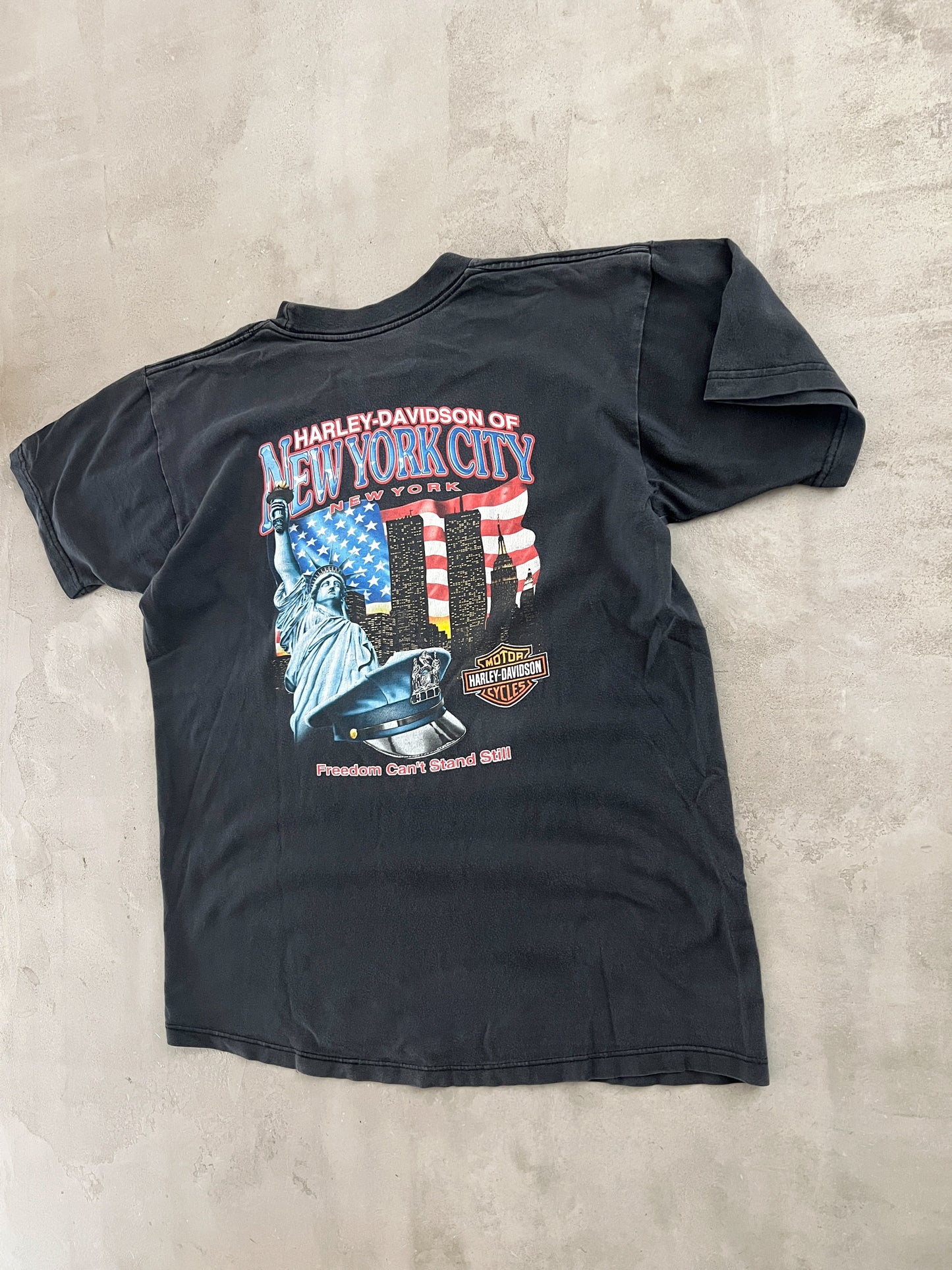 BLACK HARLEY DAVIDSON TEE - 1990S - L/M