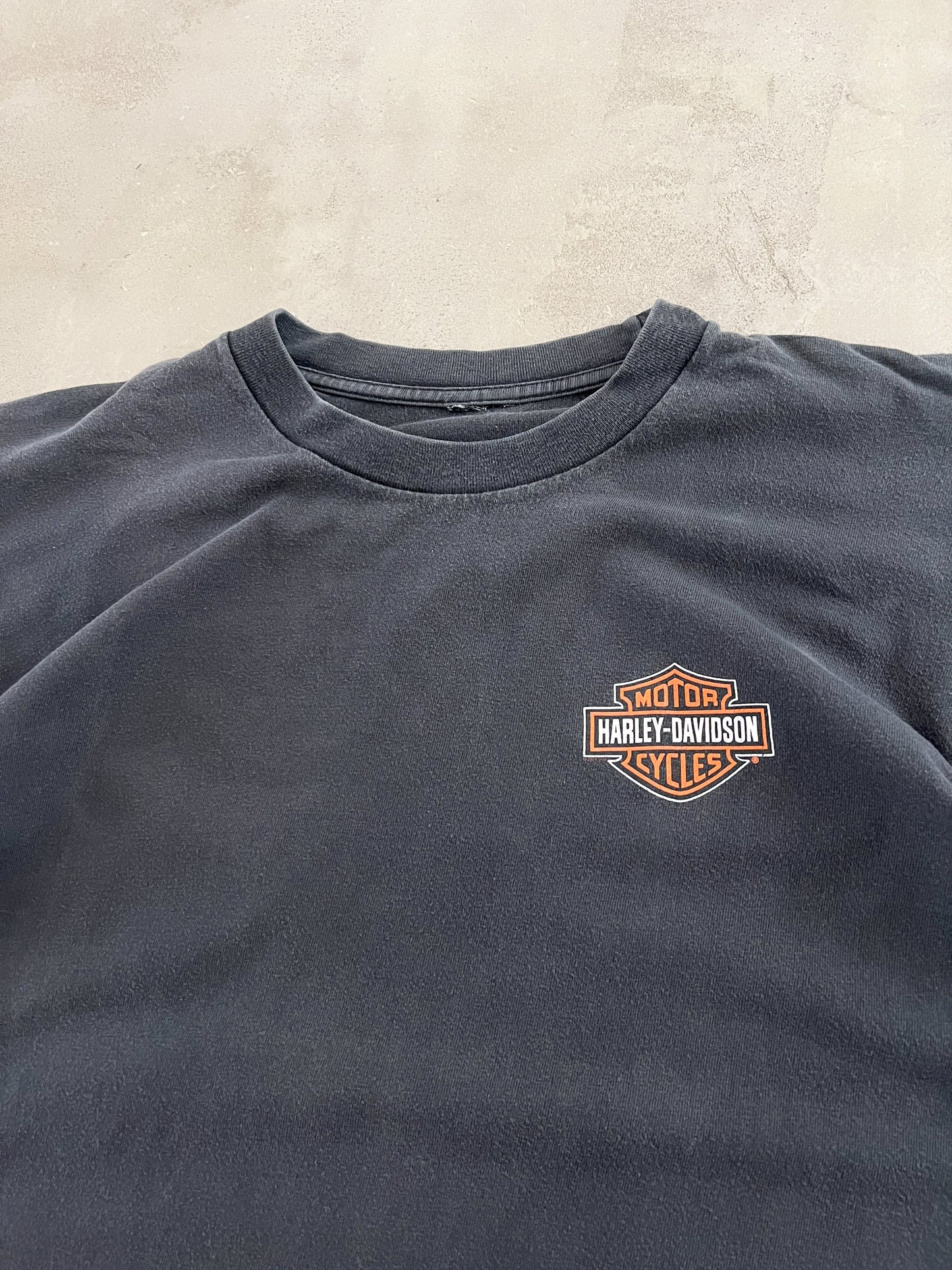 BLACK HARLEY DAVIDSON TEE - 1990S - L/M