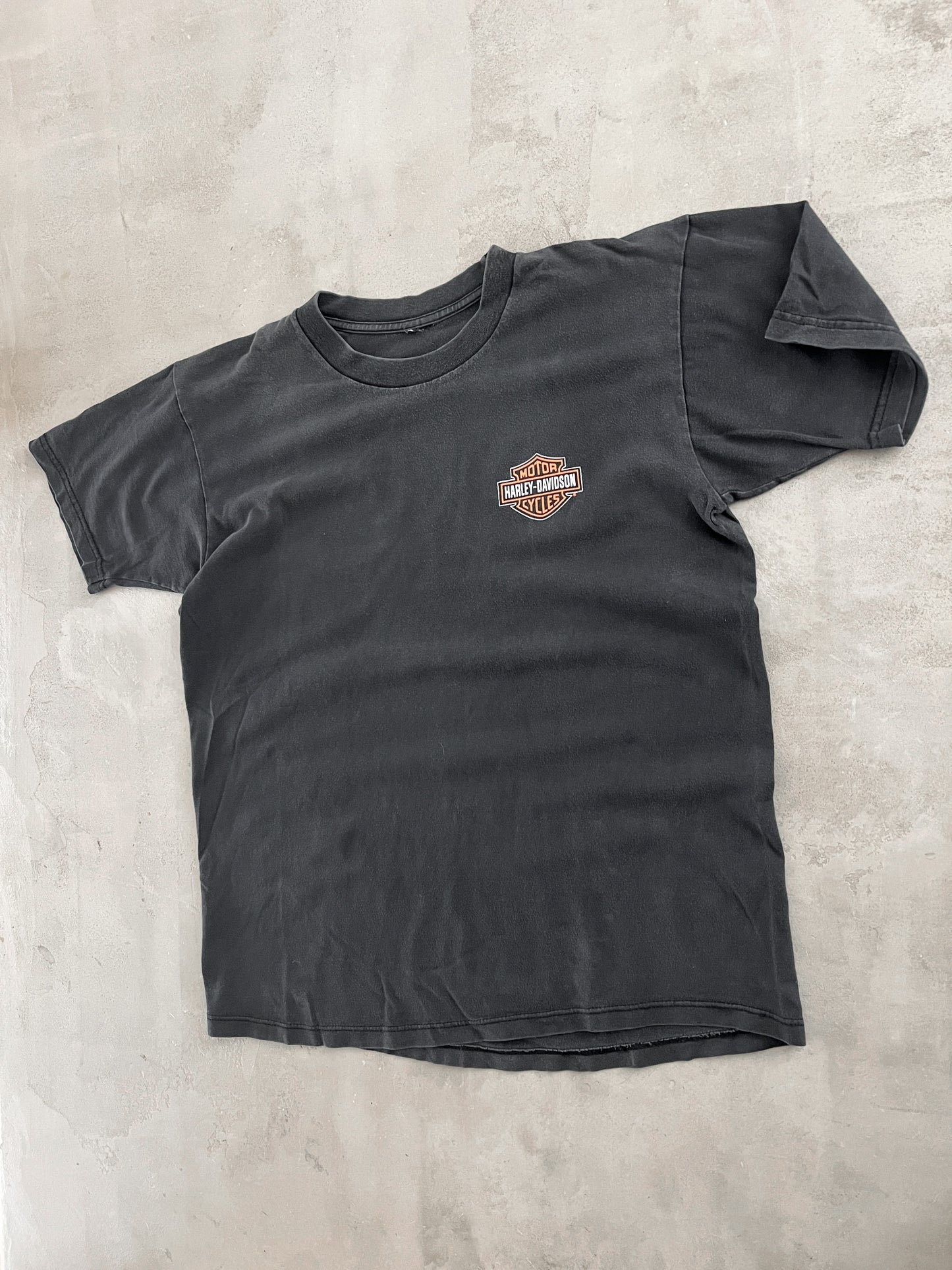 BLACK HARLEY DAVIDSON TEE - 1990S - L/M