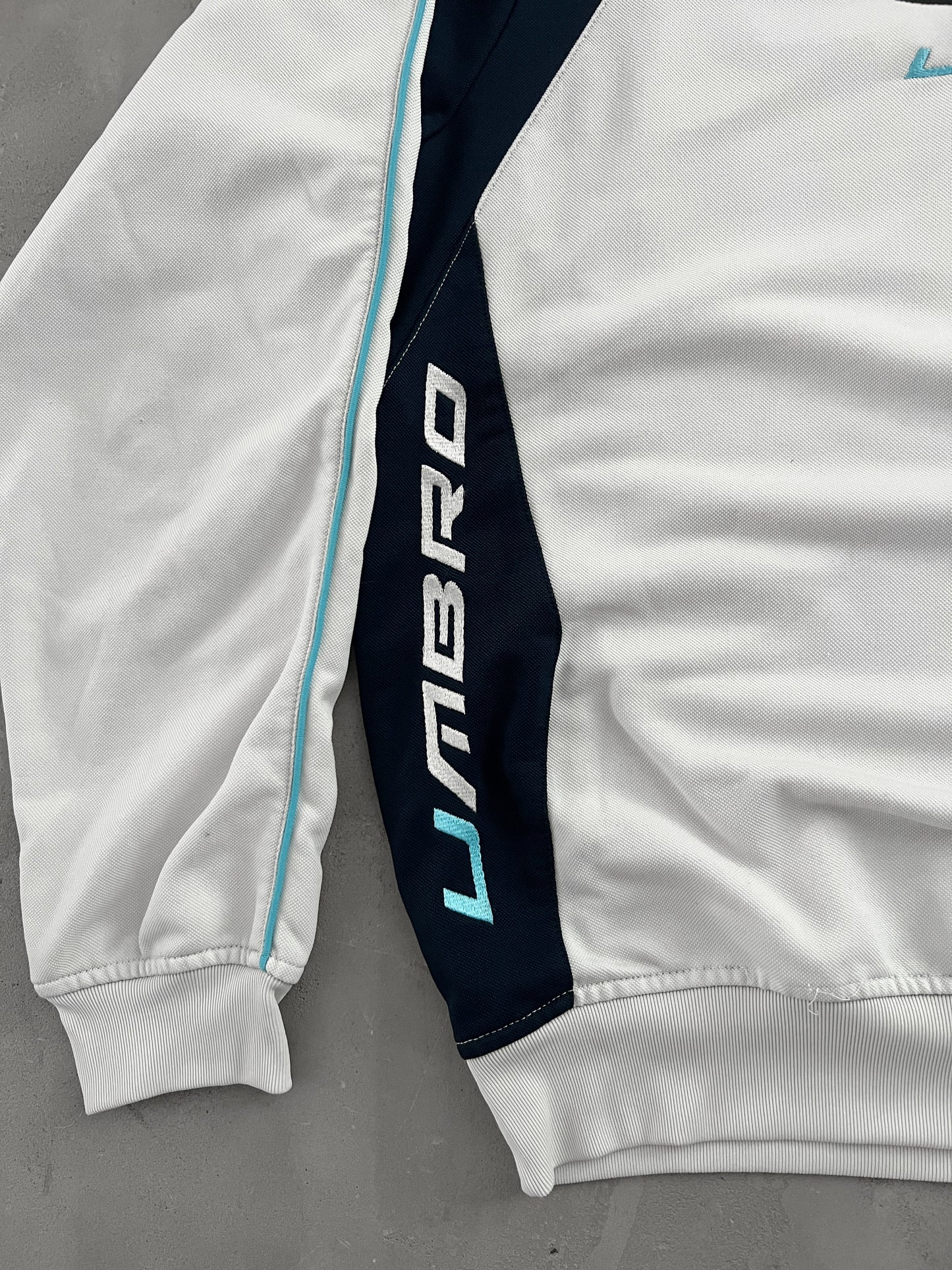 WHITE/BABY BLUE UMBRO SWEATER - 2000S - L