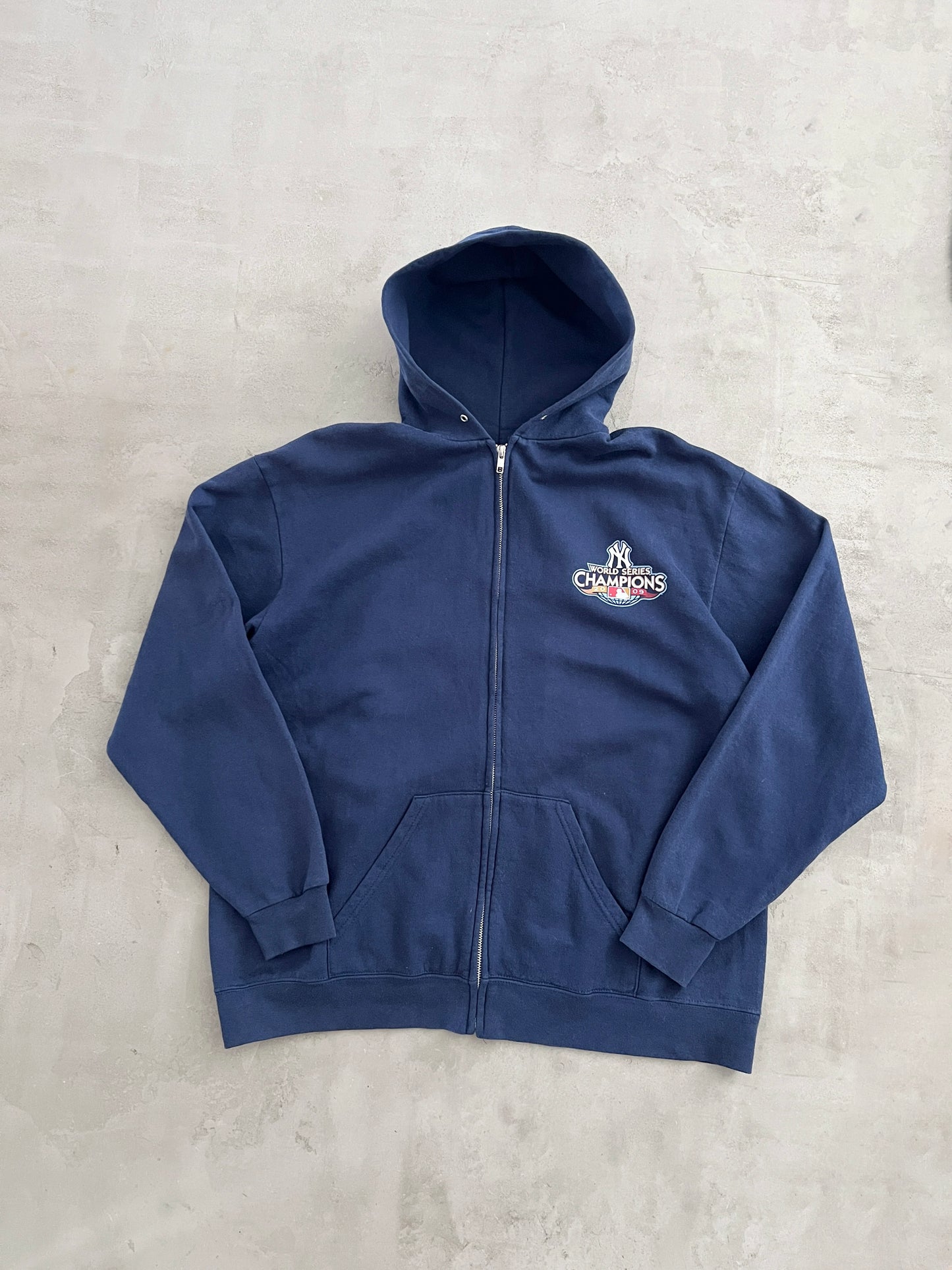 NAVY YANKEES ZIP UP HOODIE - 2000S - XL