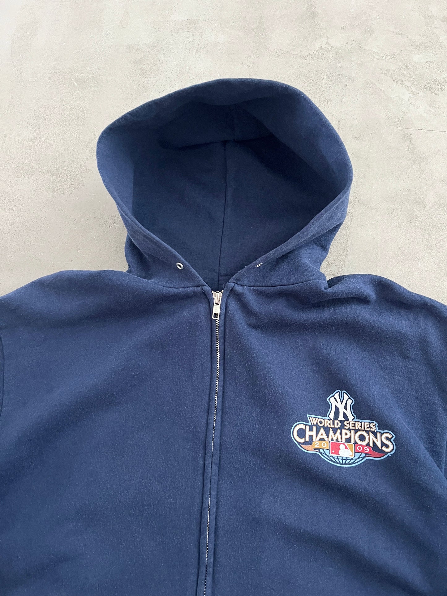 NAVY YANKEES ZIP UP HOODIE - 2000S - XL