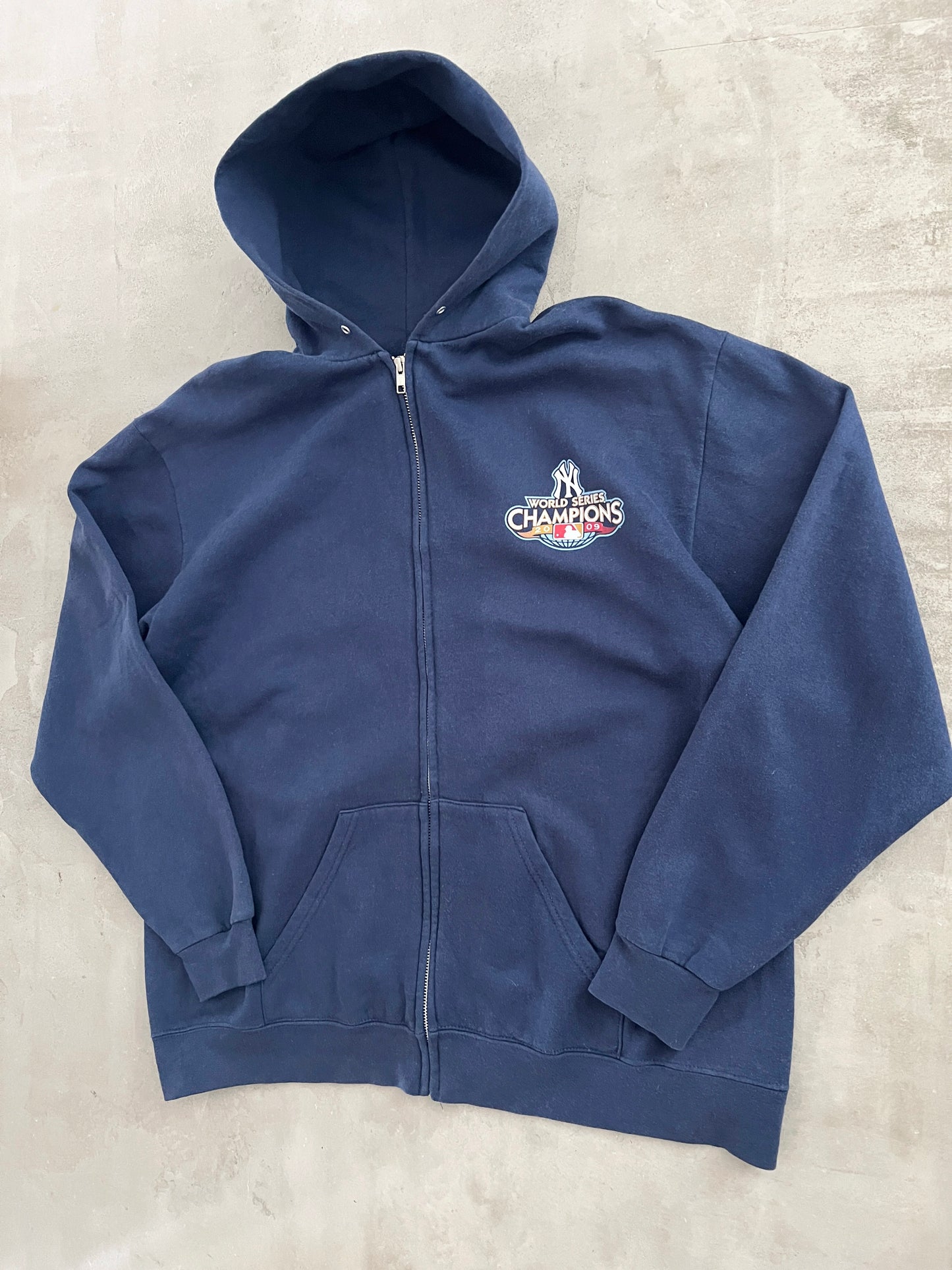 NAVY YANKEES ZIP UP HOODIE - 2000S - XL