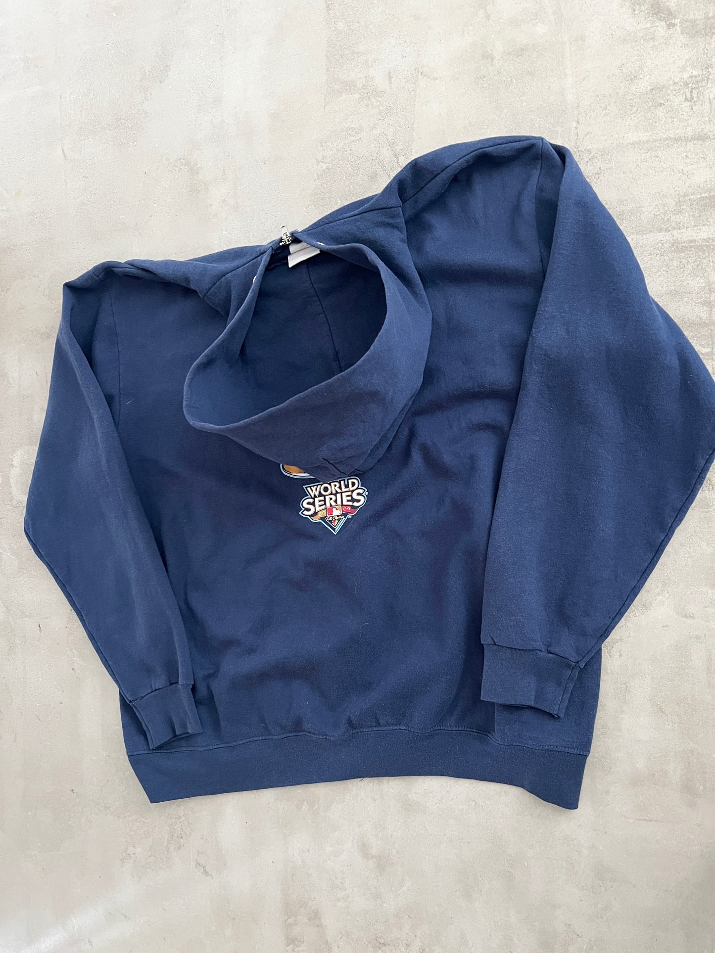 NAVY YANKEES ZIP UP HOODIE - 2000S - XL