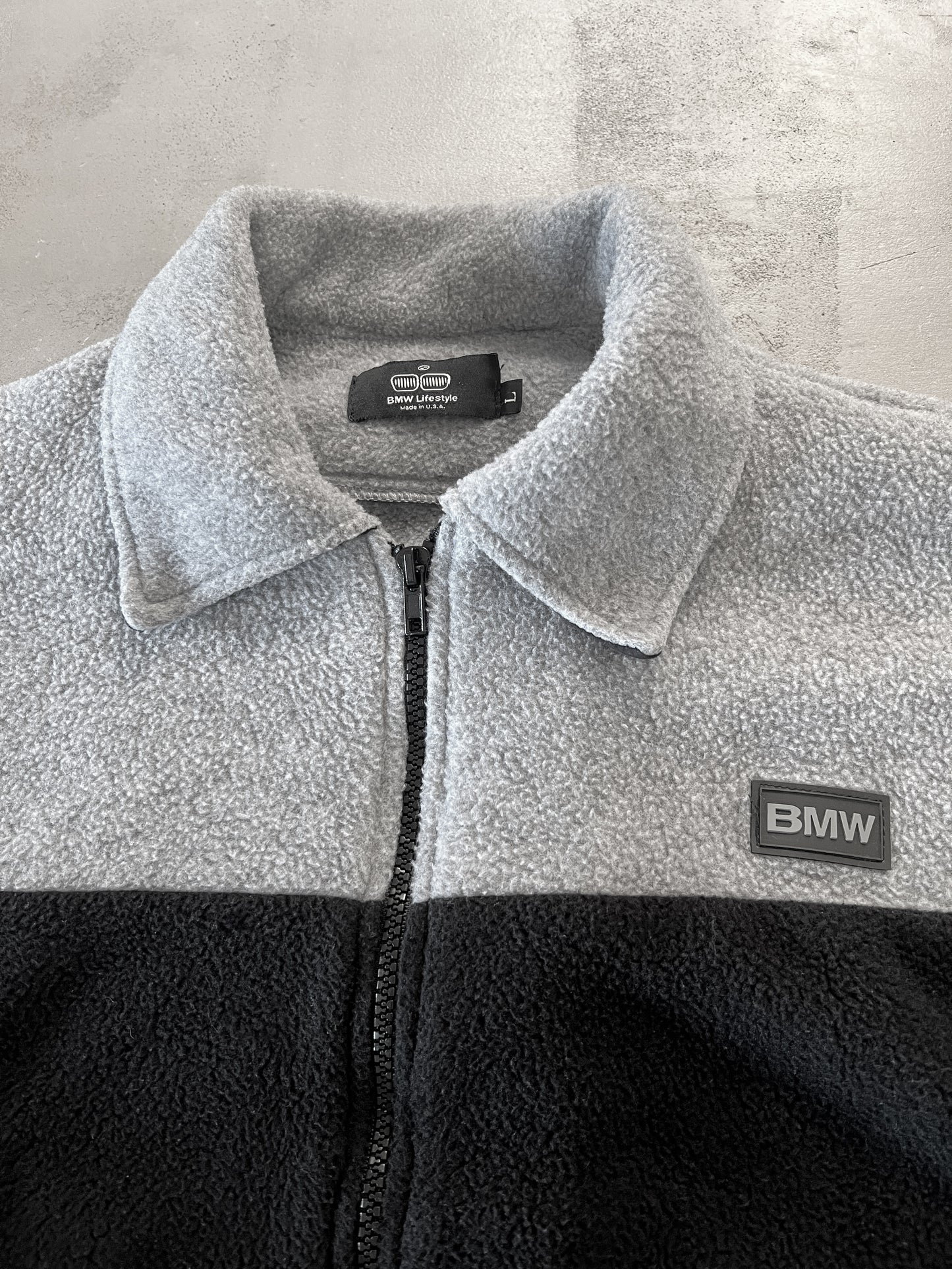 GREY/BLACK BMW FLEECE JACKET - 2000S - L
