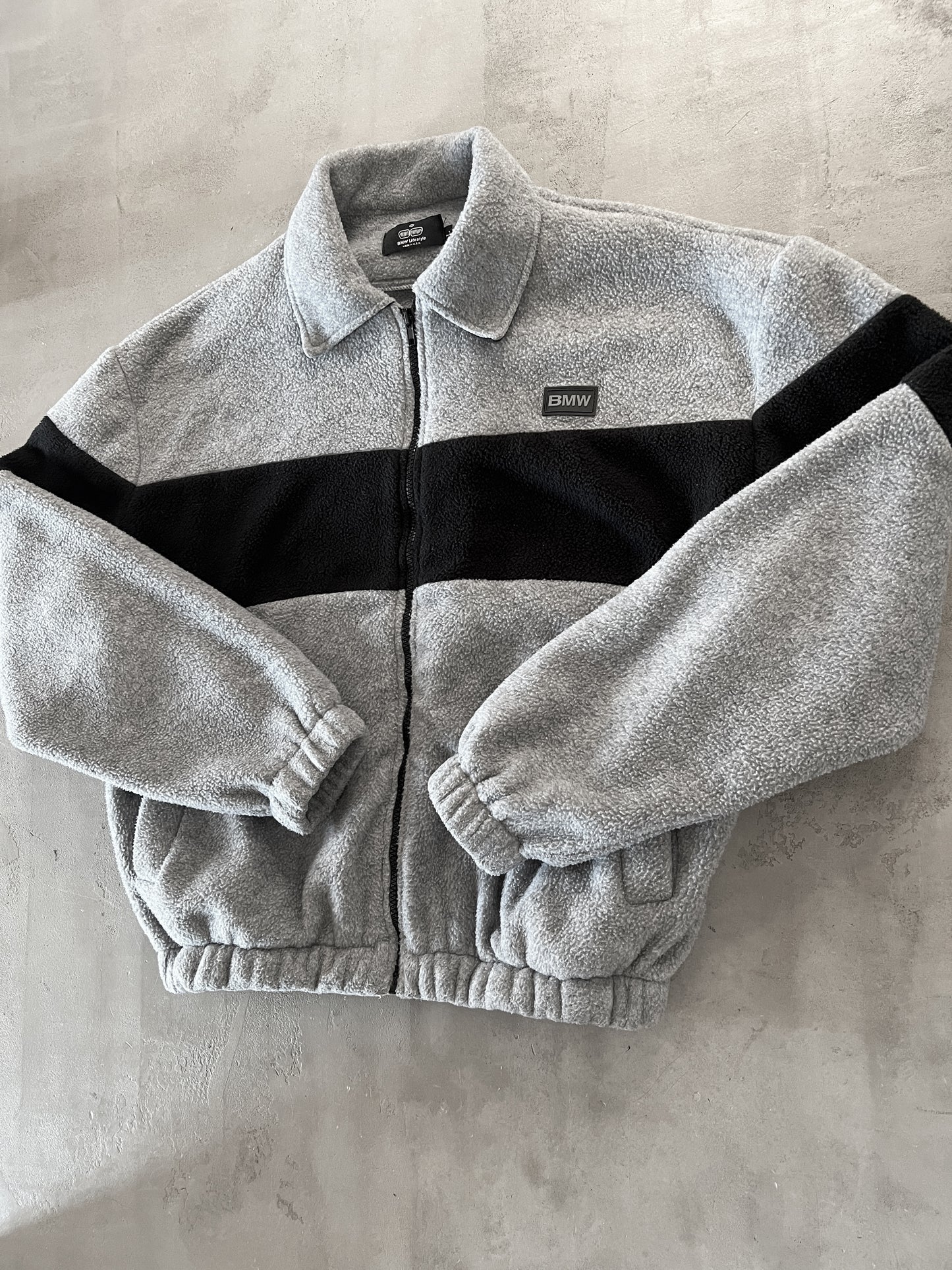 GREY/BLACK BMW FLEECE JACKET - 2000S - L
