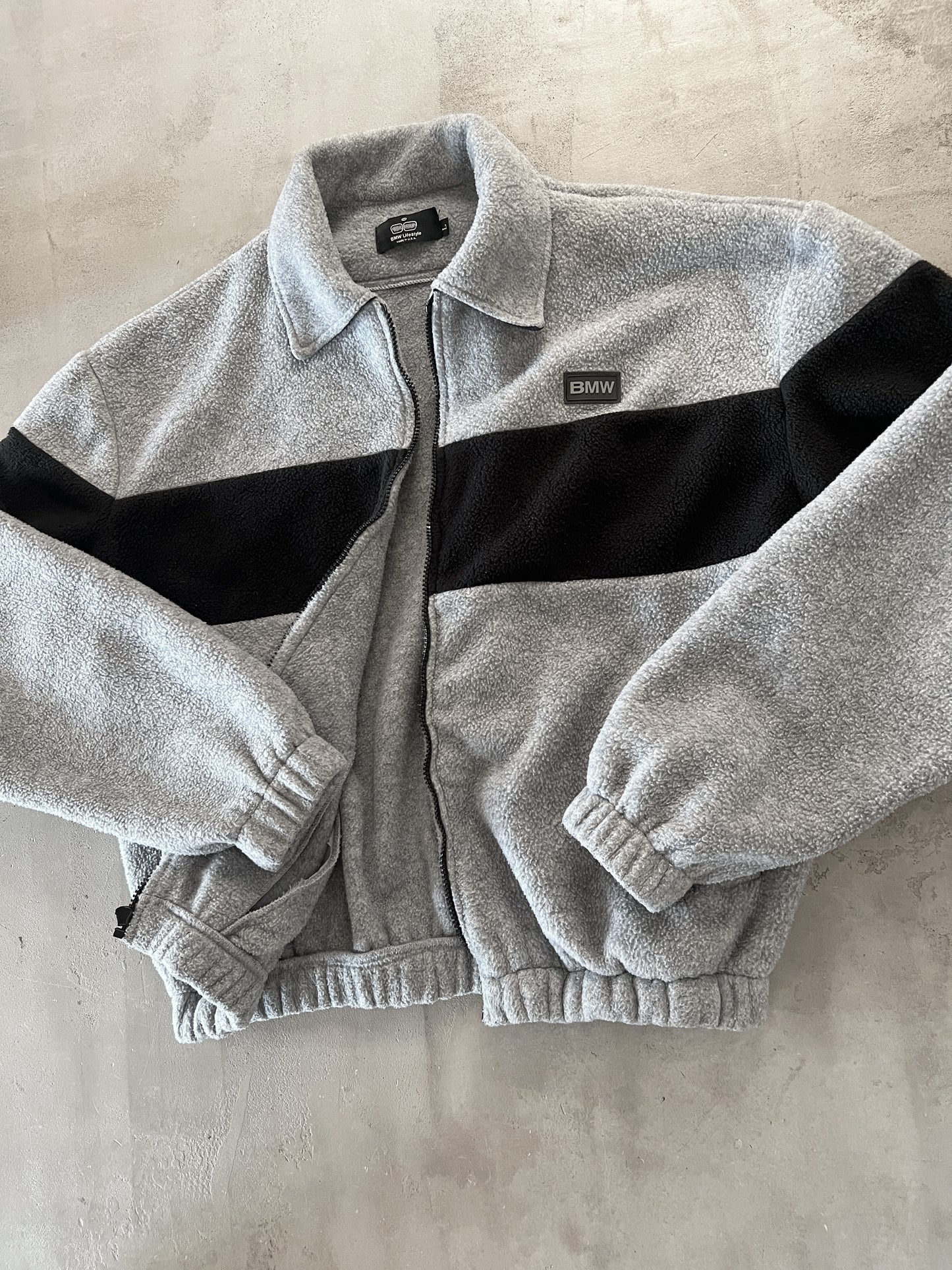 GREY/BLACK BMW FLEECE JACKET - 2000S - L