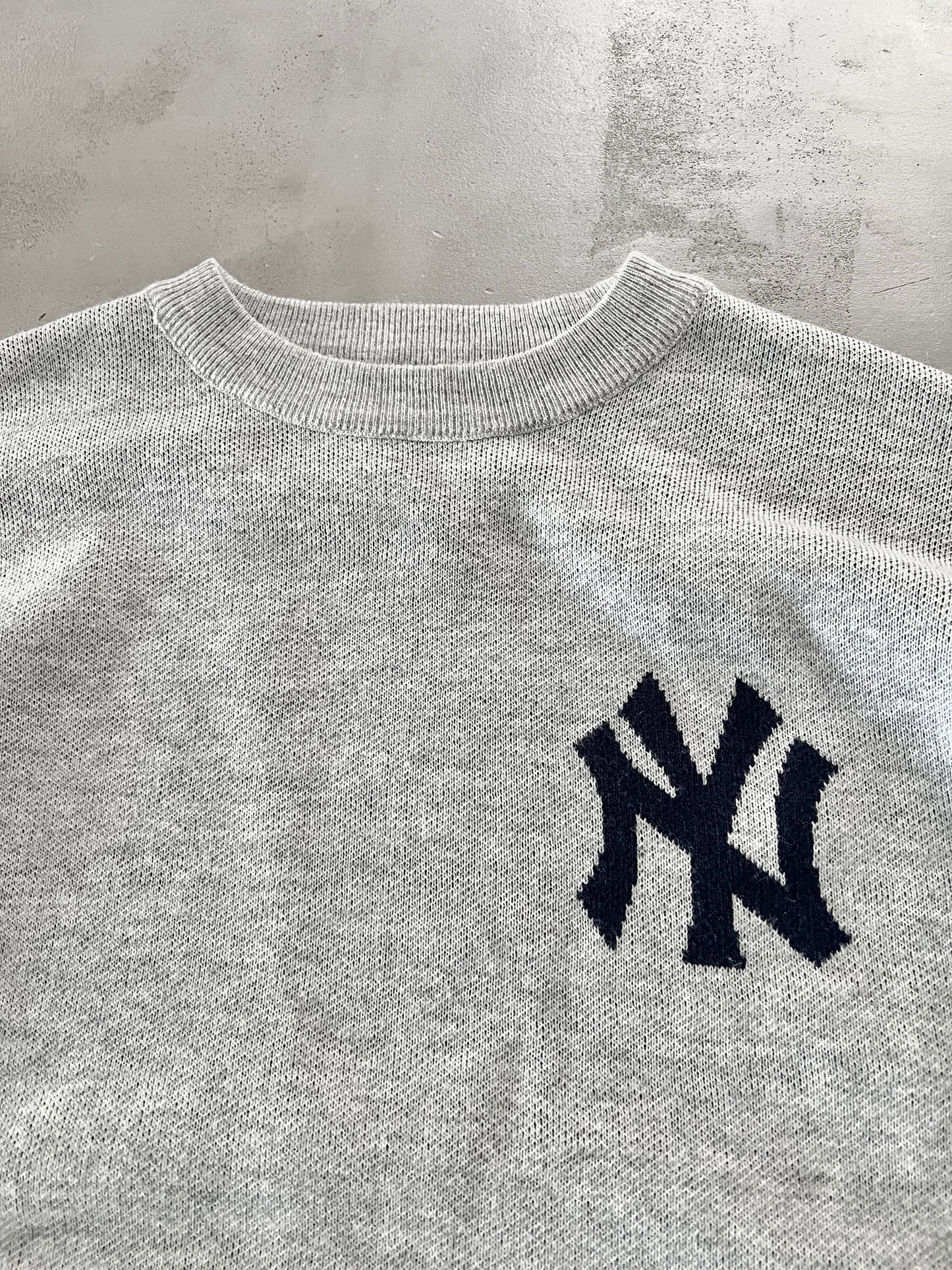 GREY YANKEES KNIT SWEATER - 1990S - XL/L