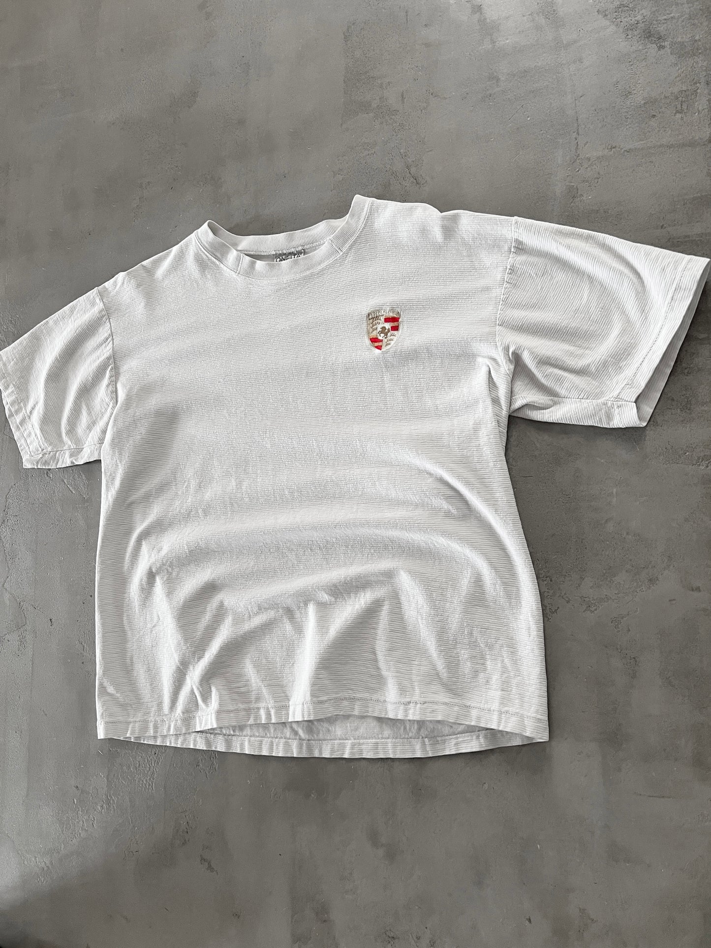 WHITE PORSCHE TEE - 1990S - M/L