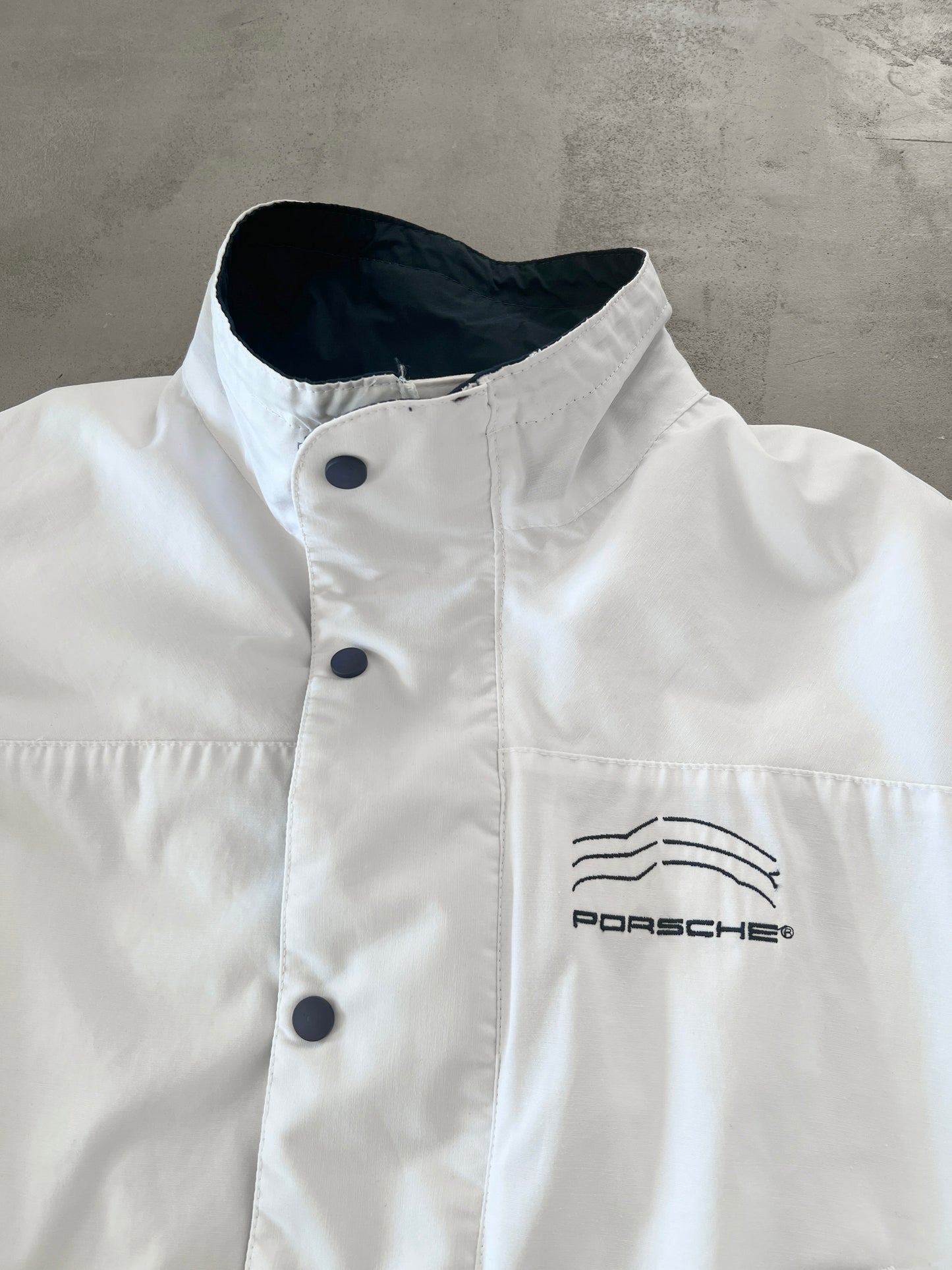 WHITE/NAVY PORSCHE 911 JACKET - 1990S - XL