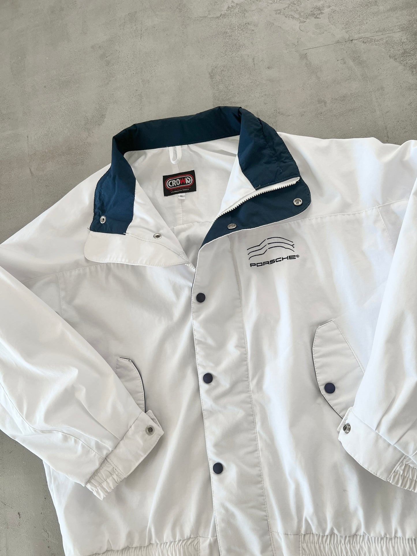 WHITE/NAVY PORSCHE 911 JACKET - 1990S - XL