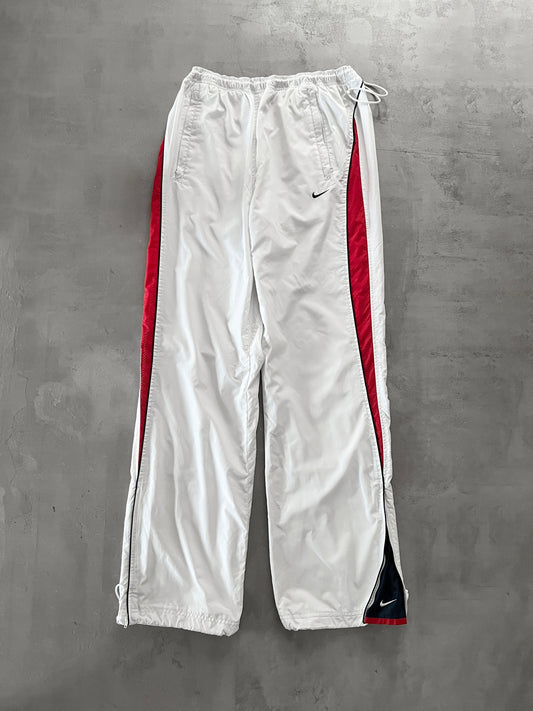 WHITE/RED NIKE TRACK PANTS - 2000S - L