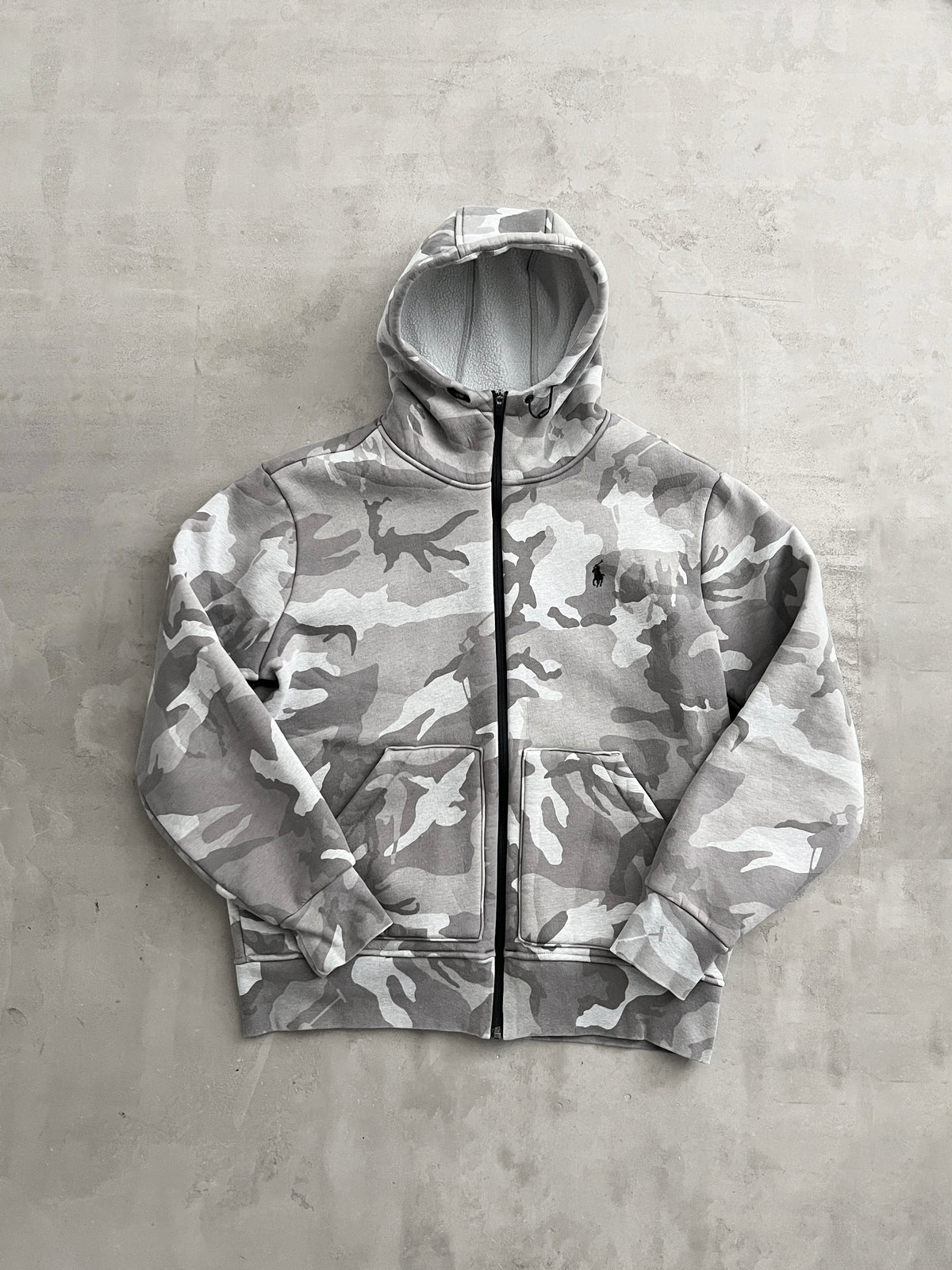 GREY RALPH LAUREN ZIP UP HOODIE - 2010S - L/M