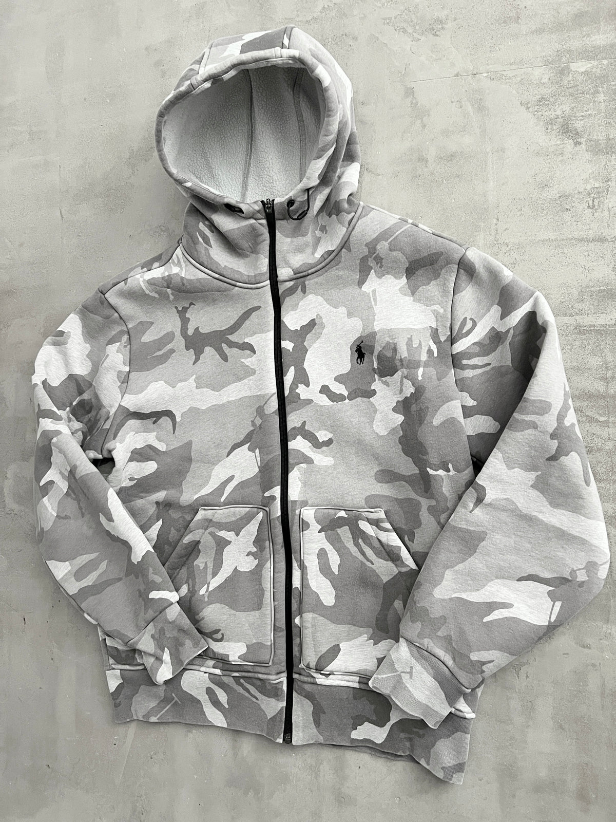 GREY RALPH LAUREN ZIP UP HOODIE - 2010S - L/M