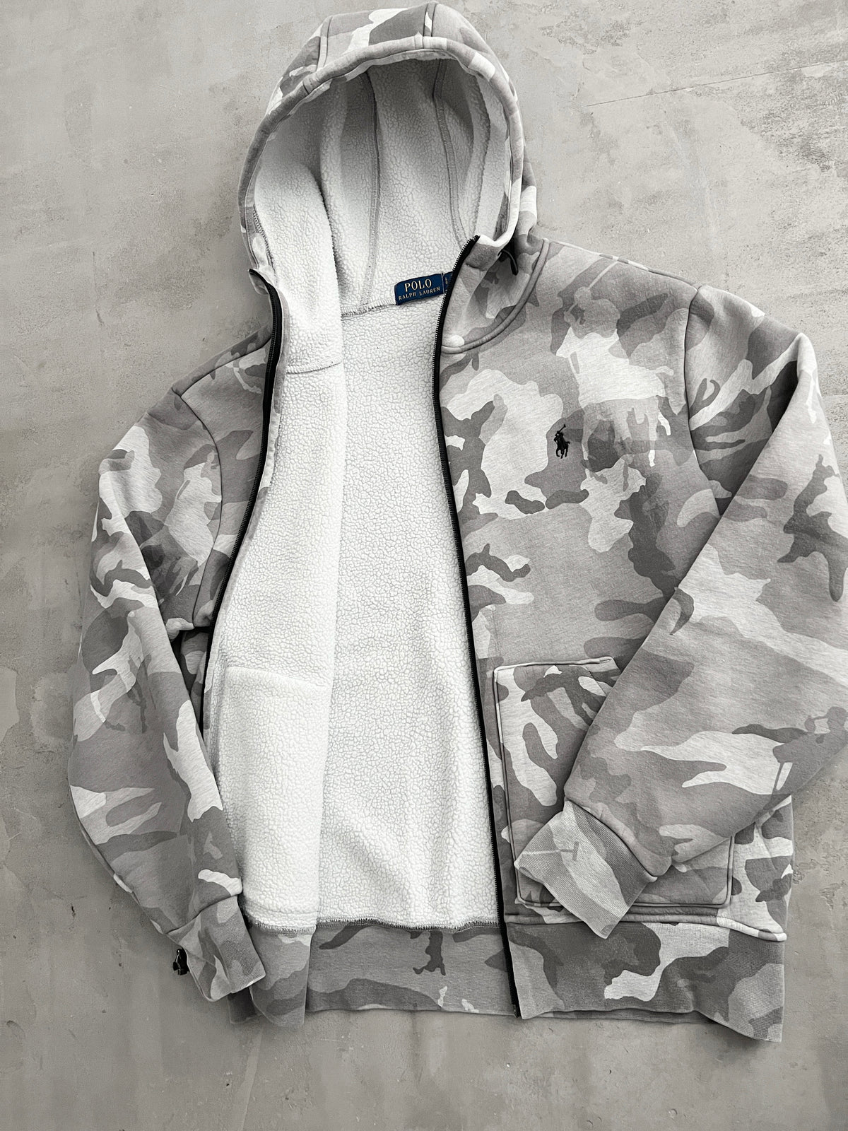 GREY RALPH LAUREN ZIP UP HOODIE - 2010S - L/M