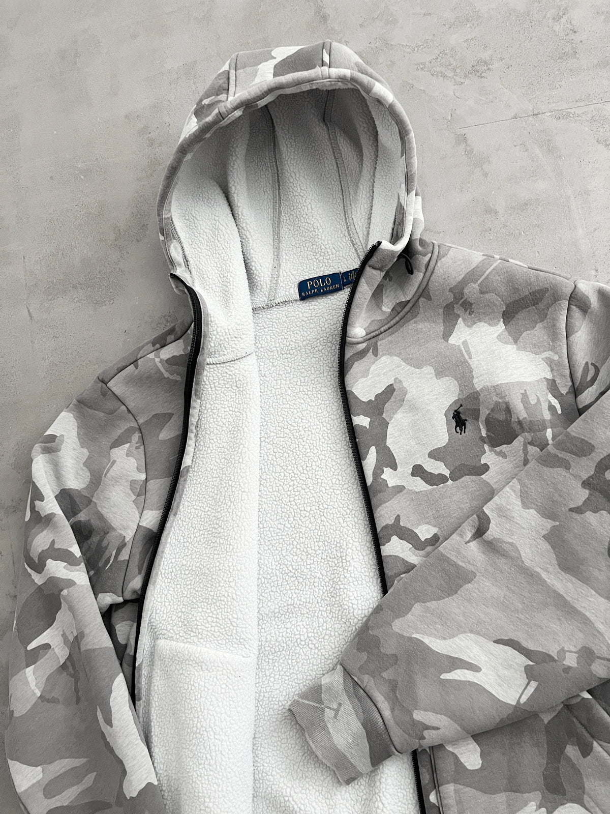 GREY RALPH LAUREN ZIP UP HOODIE - 2010S - L/M