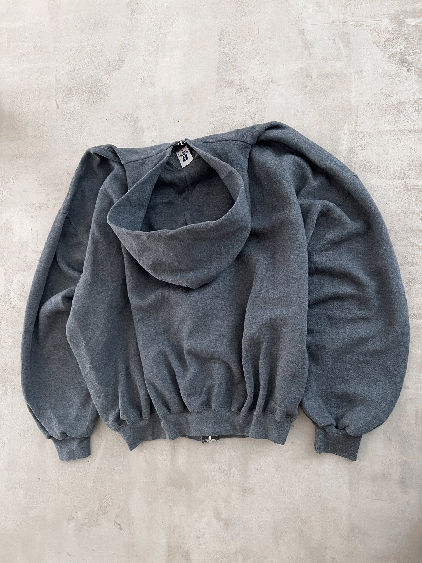 GREY/BABY BLUE RUSSELL UCLA ZIP UP HOODIE - 1990S - L/XL