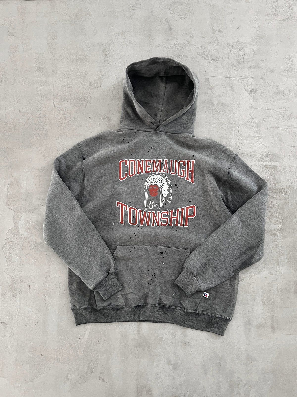 FADED GREY RUSSELL HOODIE - 1990S - L/M