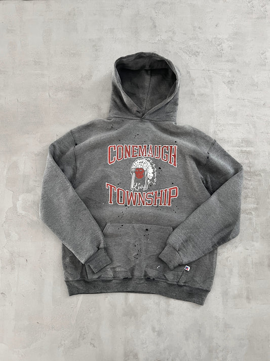 FADED GREY RUSSELL HOODIE - 1990S - L/M