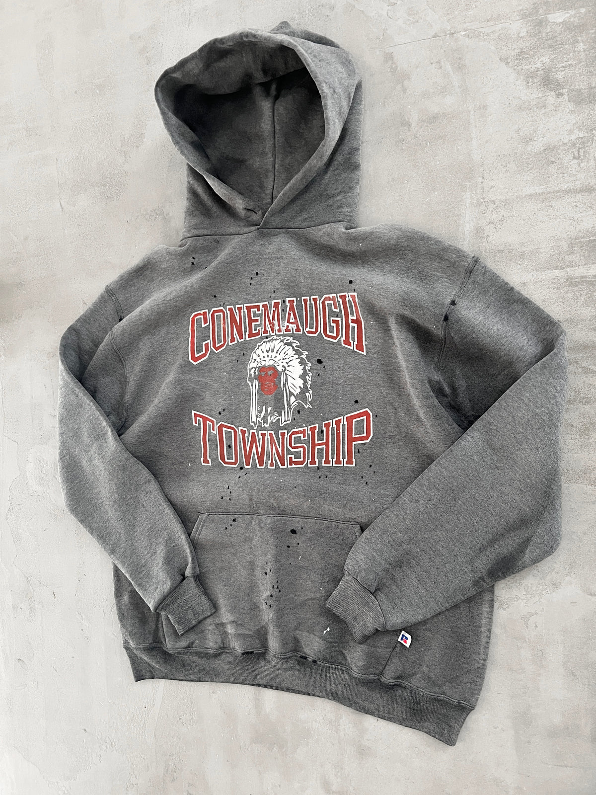 FADED GREY RUSSELL HOODIE - 1990S - L/M