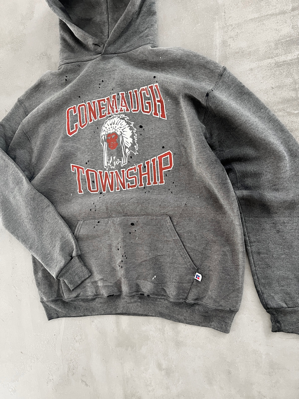 FADED GREY RUSSELL HOODIE - 1990S - L/M