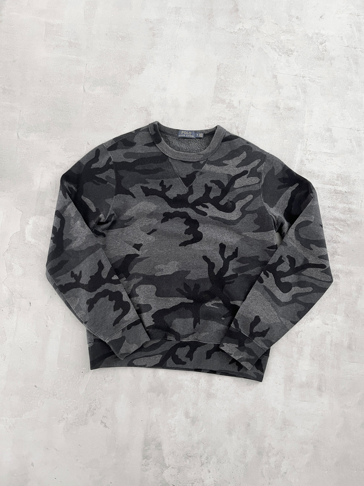 GREY RALPH LAUREN CAMO SWEATER - 2000S - M